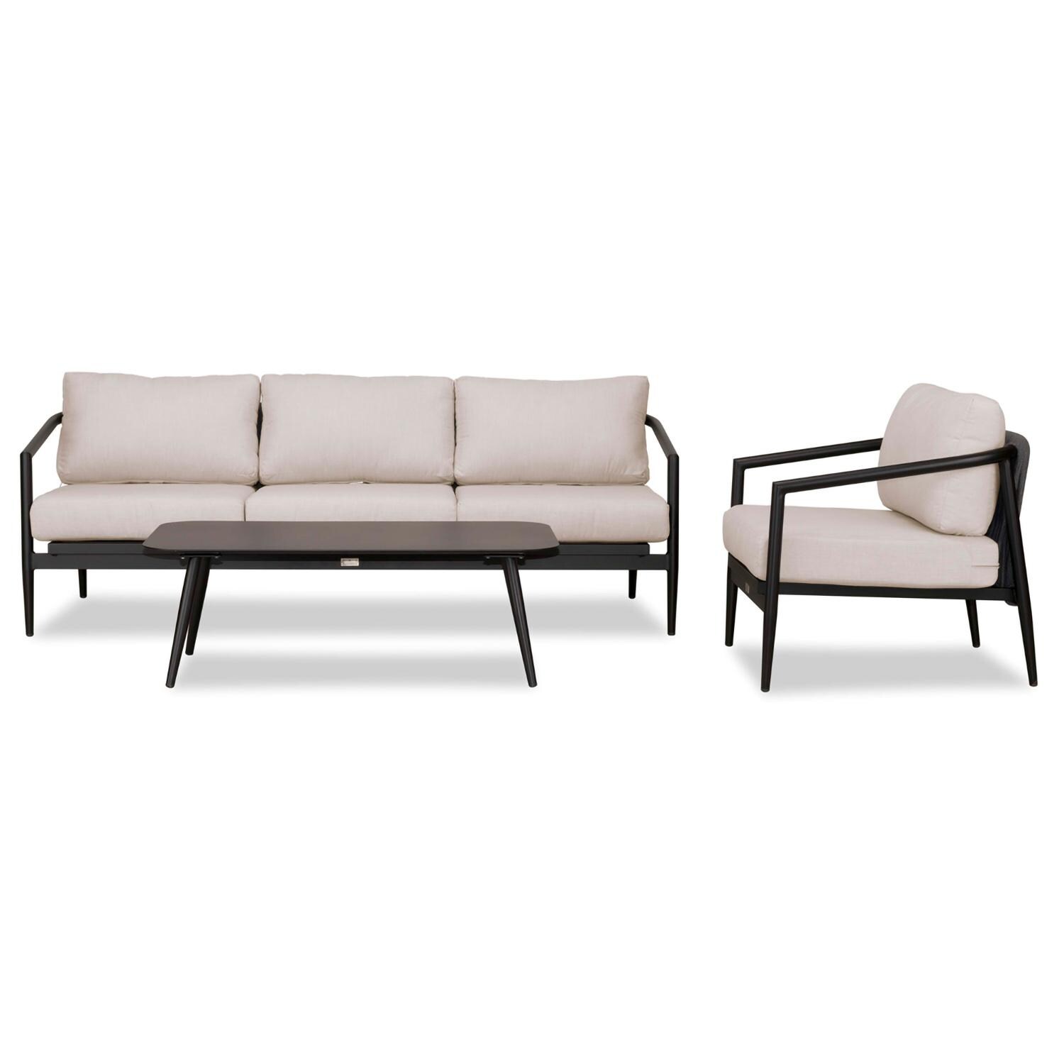 Lakeview Midnight Cove 3 Pc Aluminum Sofa Seating Set in Black/Carbon/Cast Silver - Front - White Background thumbnail