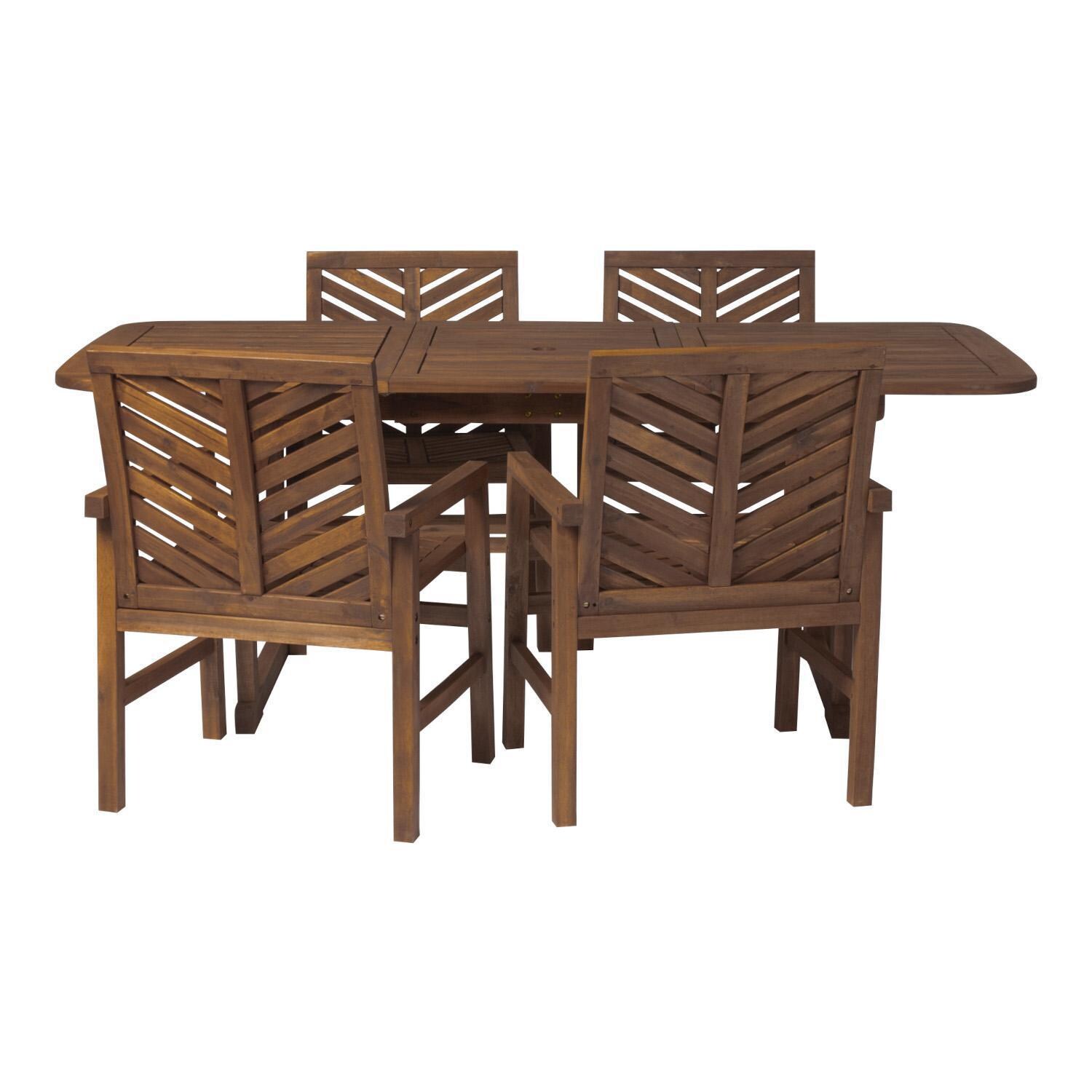 Ultimate Patio Wishlake 5 Piece Acacia Patio Dining Set W/ 55-79 X 35 Inch Extension Rectangular Table - Dark Brown - Front View thumbnail