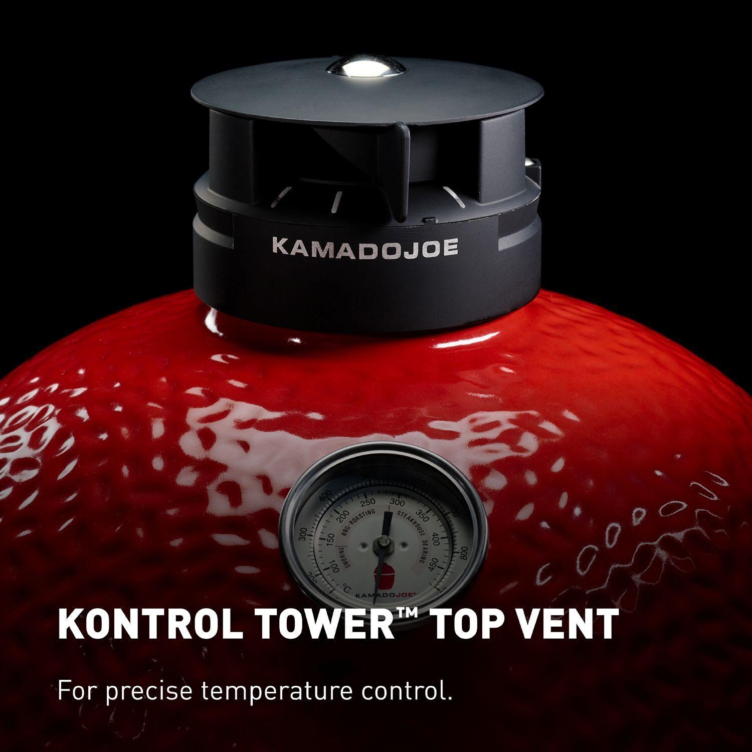 Kamado Joe Big Joe III 24-in Ceramic Kamado Grill Bundle - Kontrol Tower Top Vent - Detail