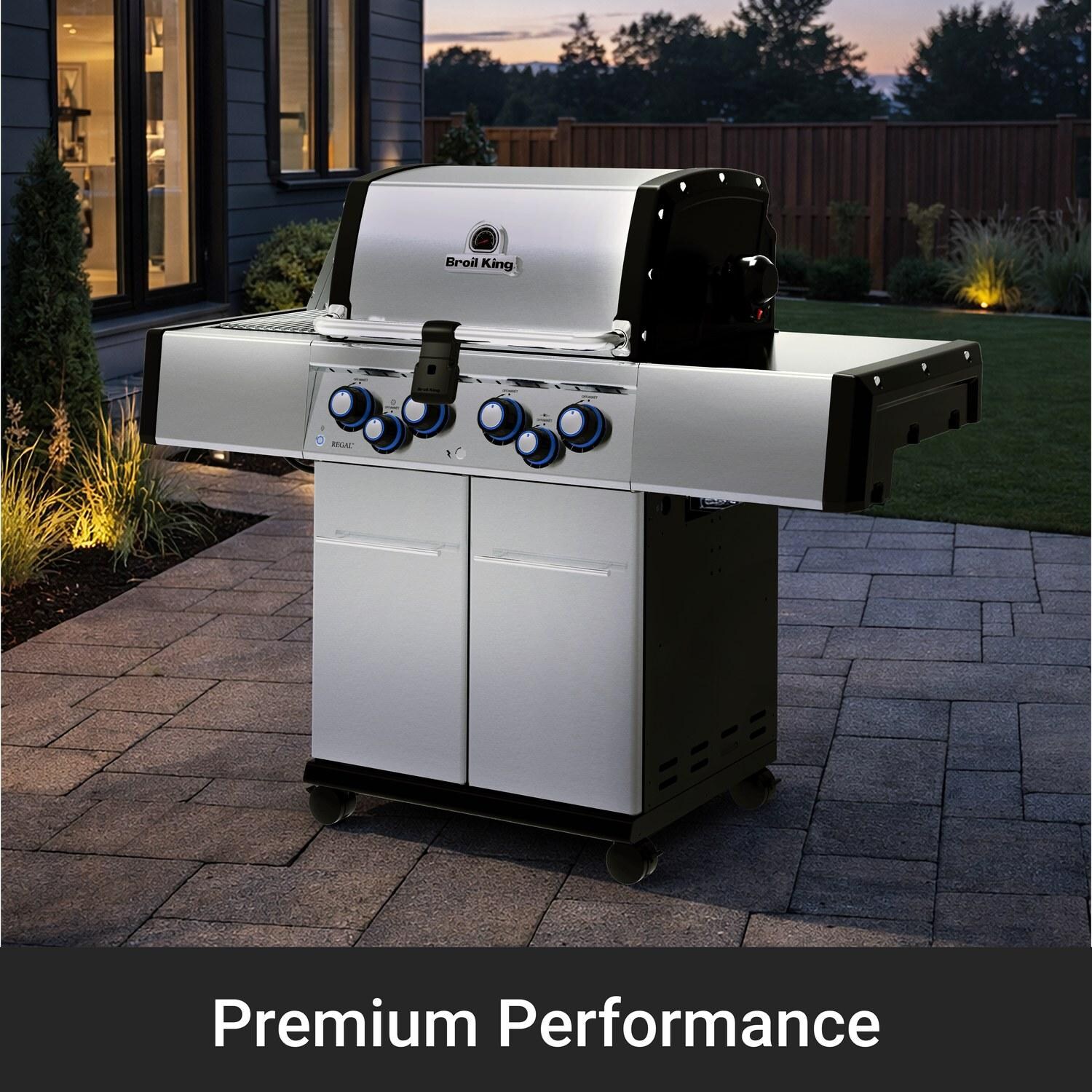 Broil King 956947 Regal S 490 PRO IR 4-Burner Natural Gas Grill With Rotisserie & Infrared Side Burner - Stainless Steel - Backyard Setting - Lifestyle thumbnail