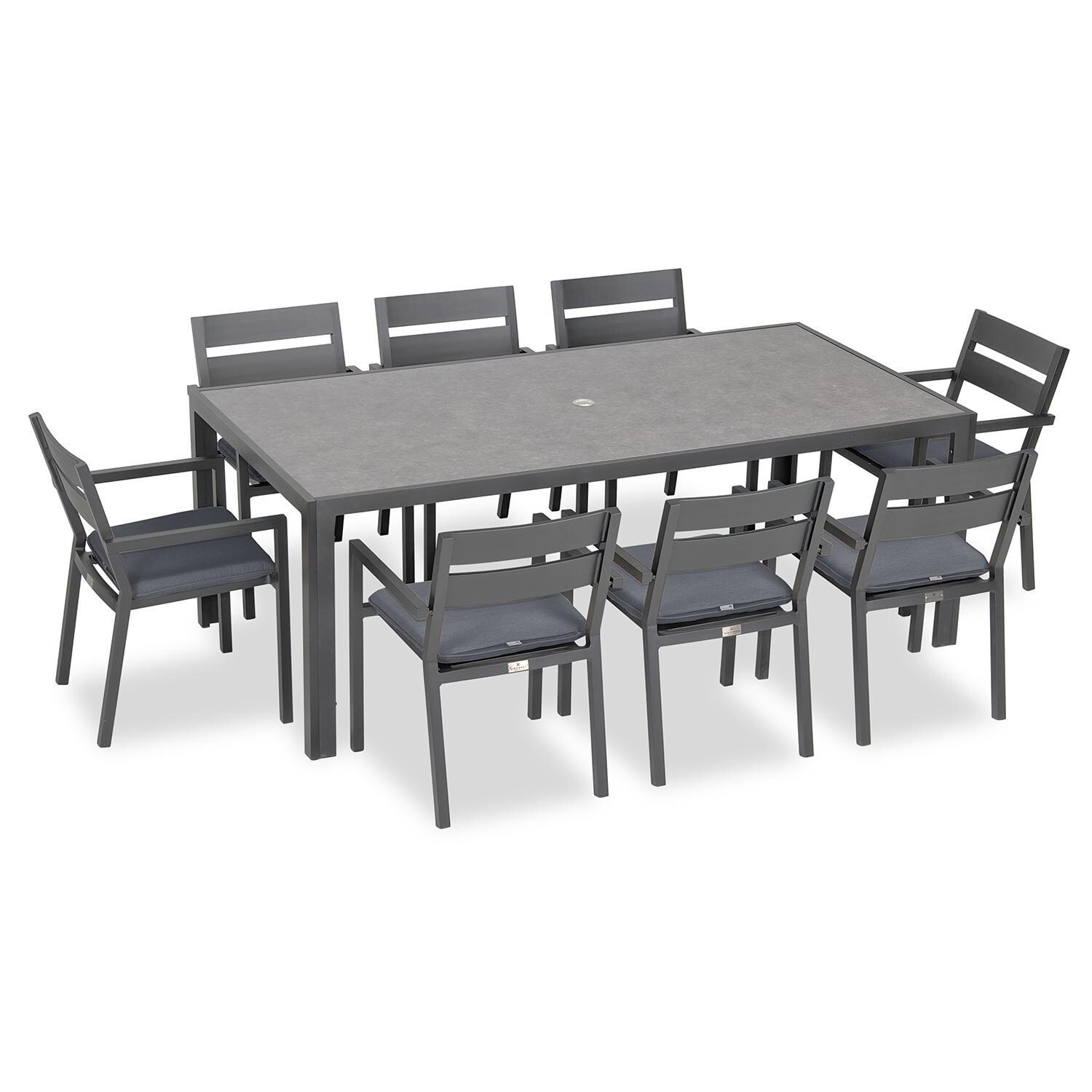 Calm Bay 9 Pc Rectangular Dining Set in Slate/Canvas Charcoal by Lakeview - White Background thumbnail