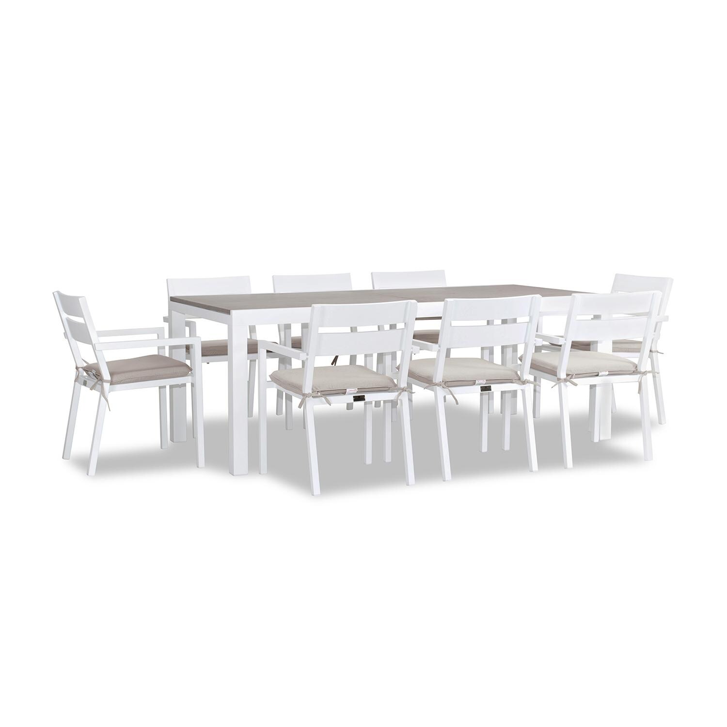 Calm Bay 9 Pc Extendable Dining Set in White/Barnwood/Cast Silver by Lakeview - White Background 2 thumbnail
