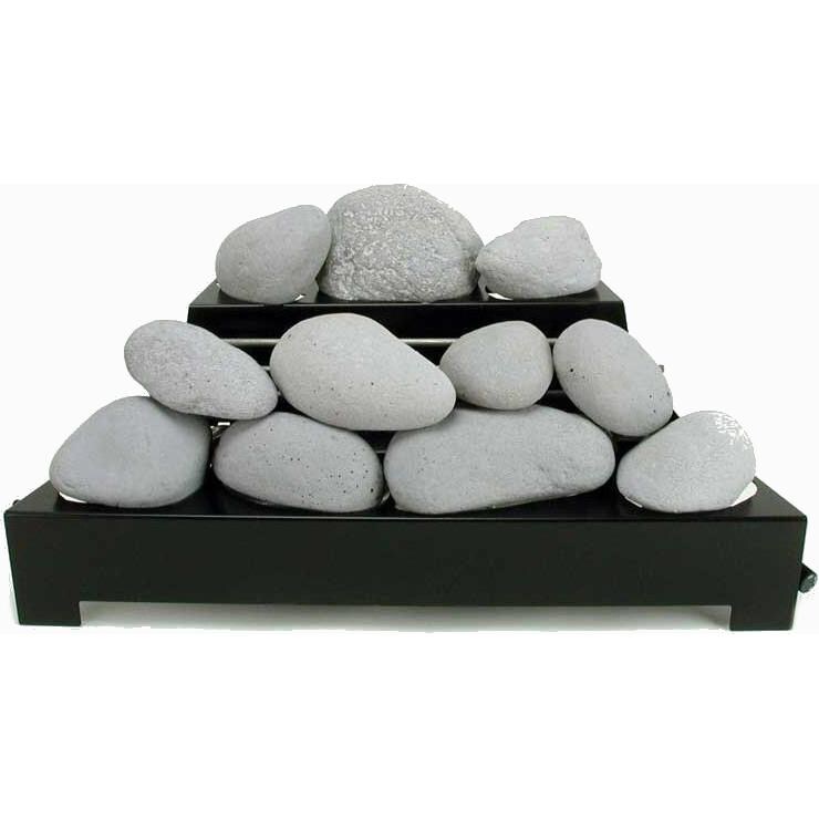 Rasmussen 24-Inch Light Gray ALTERNA FireStone Set With Vent Free Propane Black Chassis Burner - Variable Flame Remote