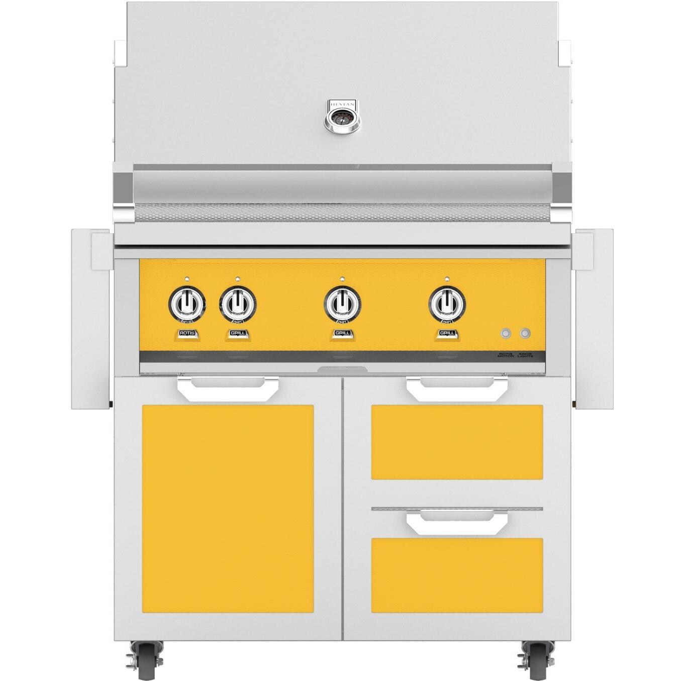 Hestan 36-Inch Freestanding Propane Gas Grill W/ All Infrared Burners & Rotisserie On Double Drawer & Door Tower Cart - Sol - GSBR36-LP-YW thumbnail