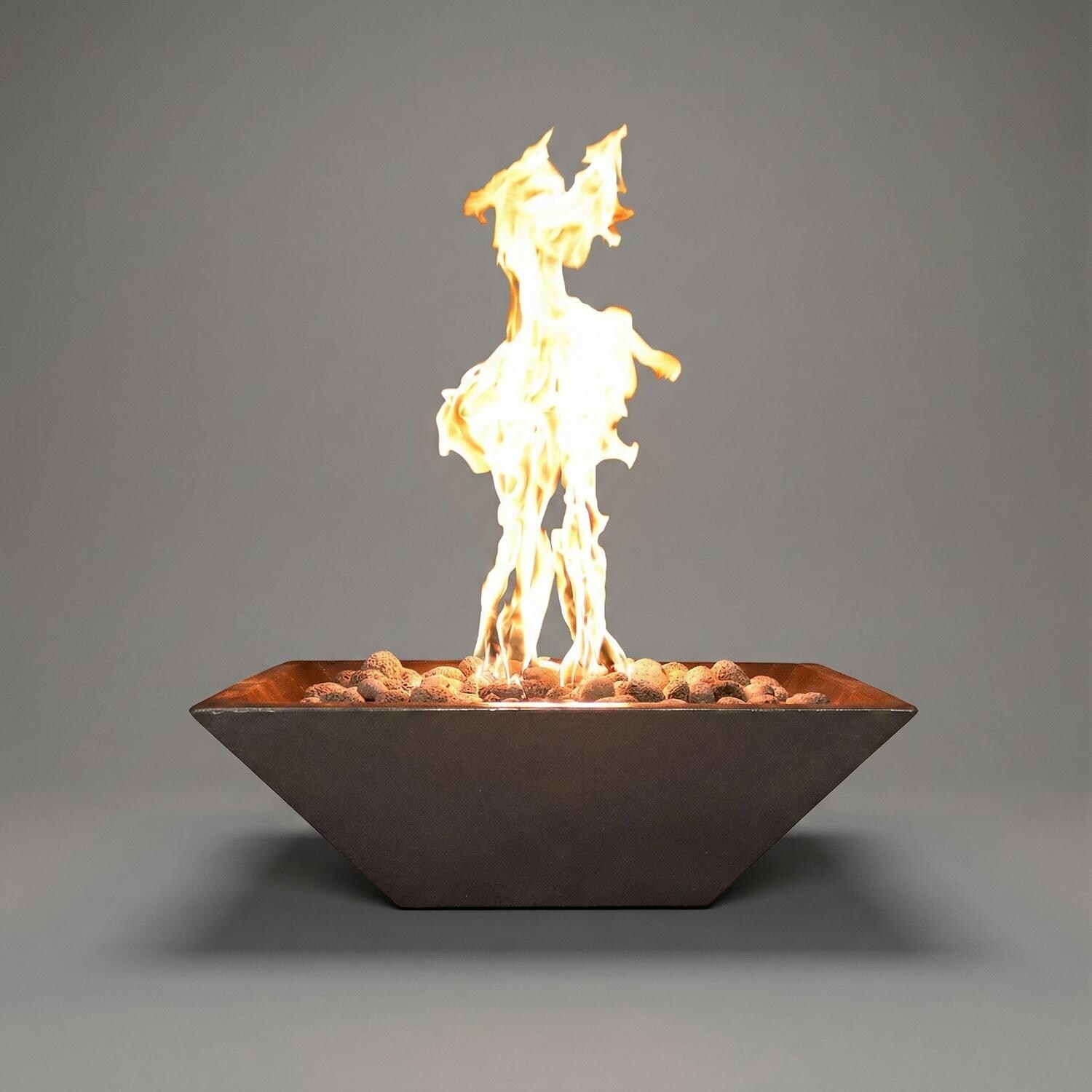 Warming Trends 105407 Ember 24-in Square Concrete Universal LP/NG Fire Pit in Sand Pebble - Lit (Shown in Charcoal) - White Background thumbnail