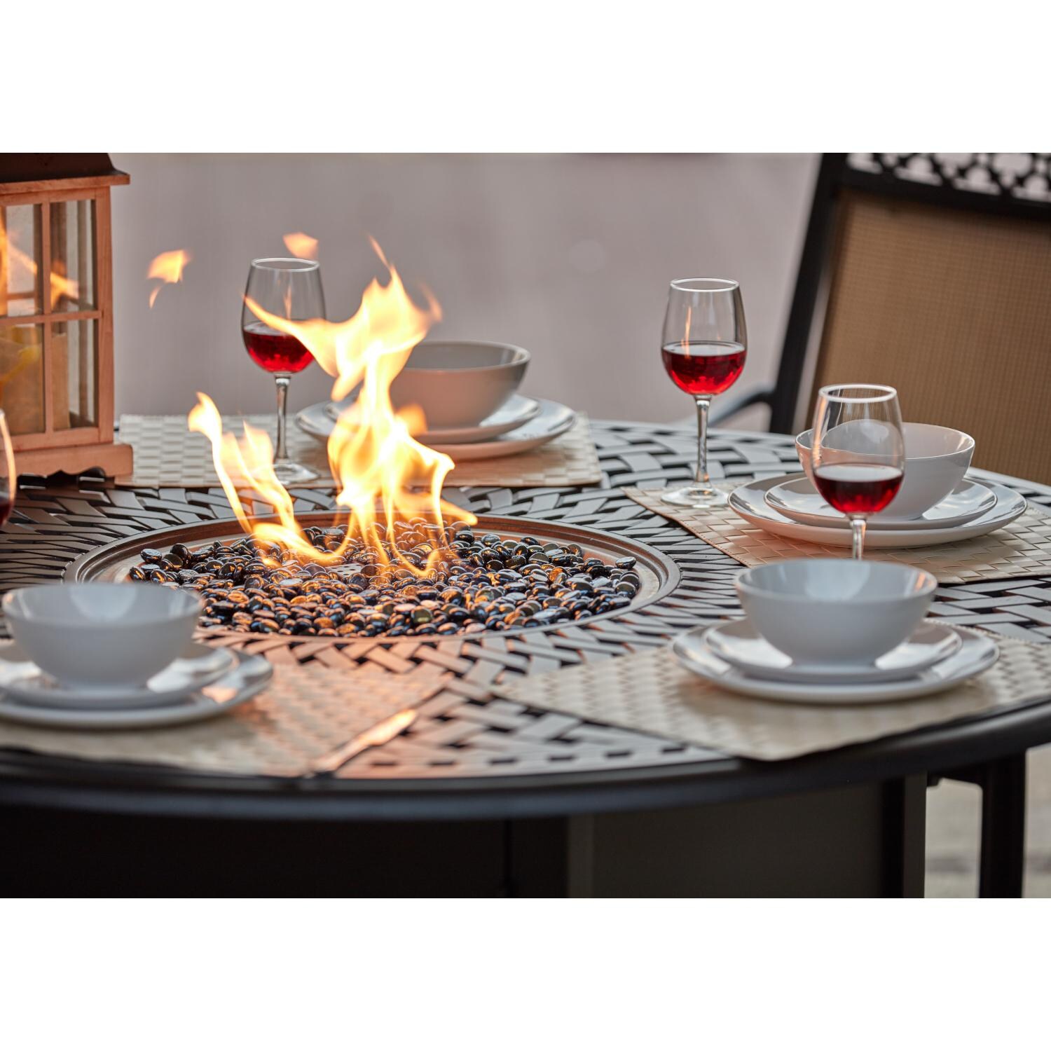 Darlee 201610-7PC-60GHD Mountain View Cast Aluminum 60 Inch Round Counter Height Fire Pit Dining Table - Lifestyle thumbnail