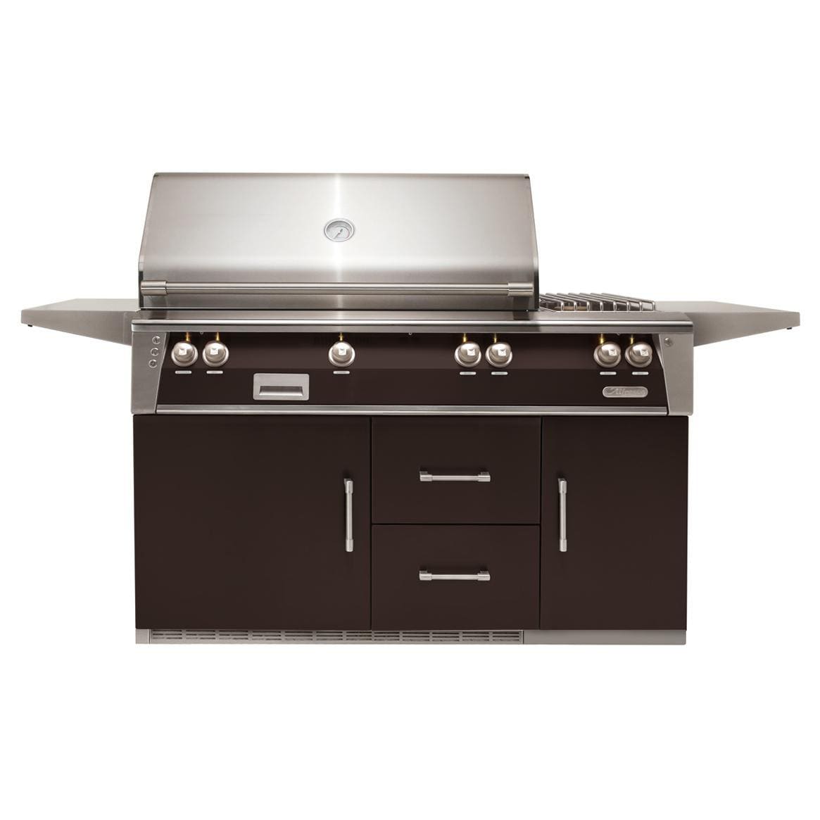 Alfresco ALXE 56-Inch Freestanding Natural Gas Deluxe Grill On Refrigerated Cart With Rotisserie And Side Burner in Jet Black Matte - ALXE-56R-NG-SM9005