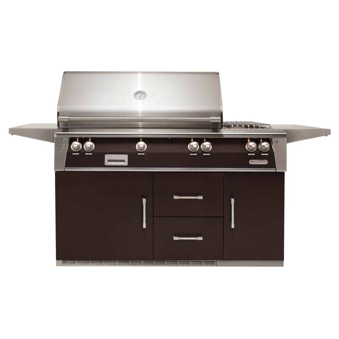 Alfresco ALXE 56-Inch Freestanding Natural Gas Deluxe Grill On Refrigerated Cart With Rotisserie And Side Burner in Jet Black Matte - ALXE-56R-NG-SM9005