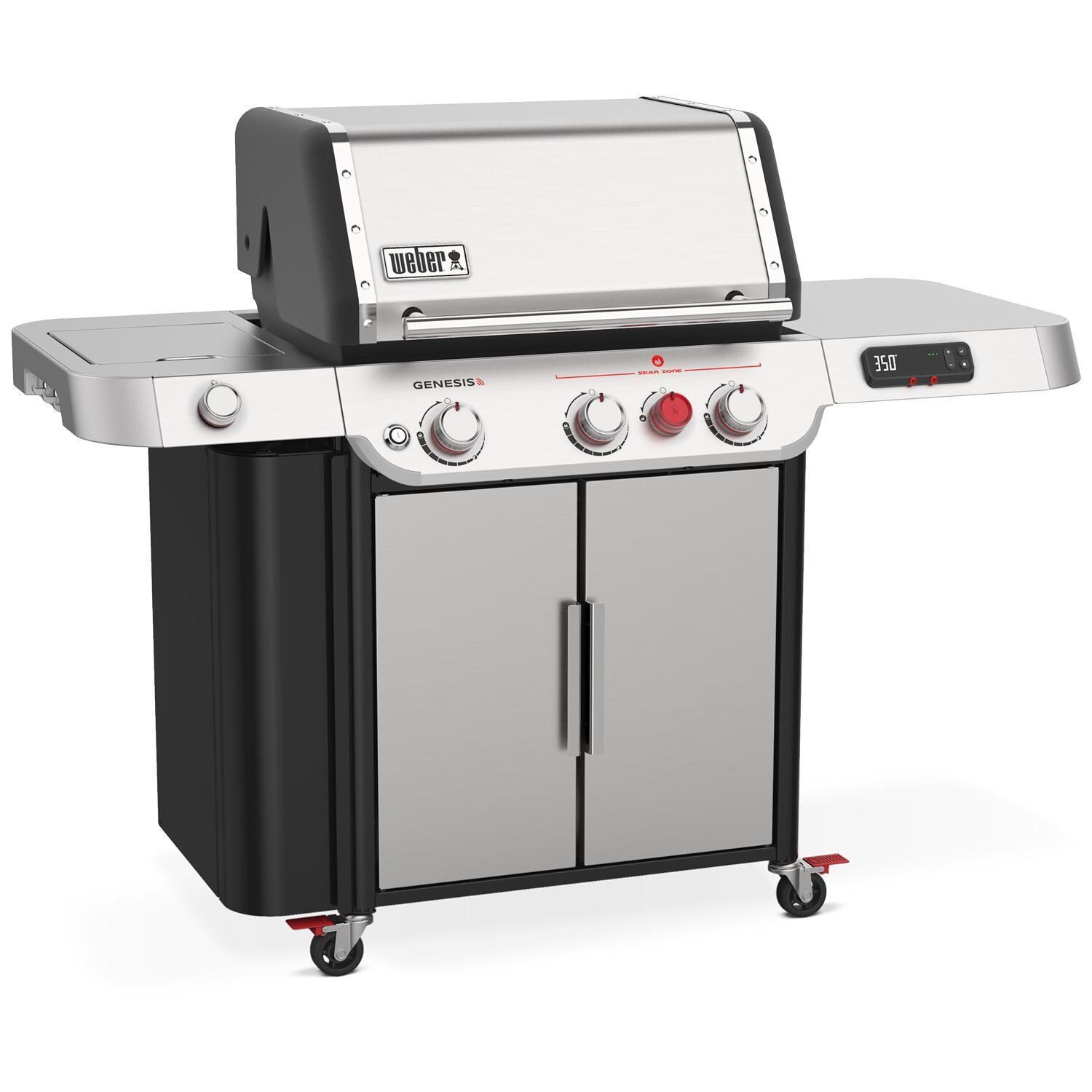 Weber GENESIS 35600001 SX-335 Propane Gas Smart Grill with Sear Burner & Side Burner - Stainless Steel - Left-Side Angled View - White Background thumbnail