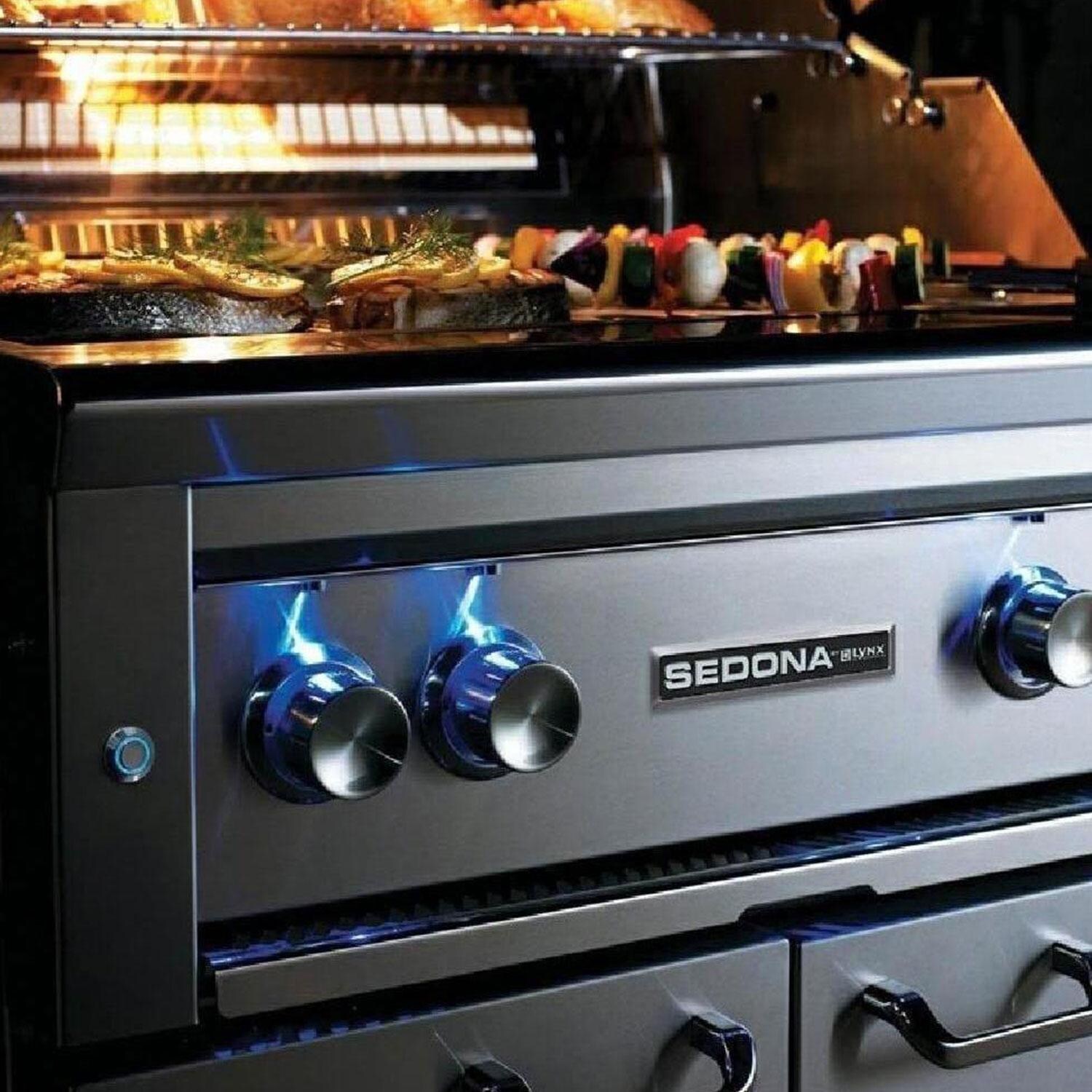 Lynx Sedona 30 Inch Natural Gas Grill On Cart w/ One ProSear & One SS Tube Burner - Control Knobs Illuminated With Blue LEDs - Detail thumbnail