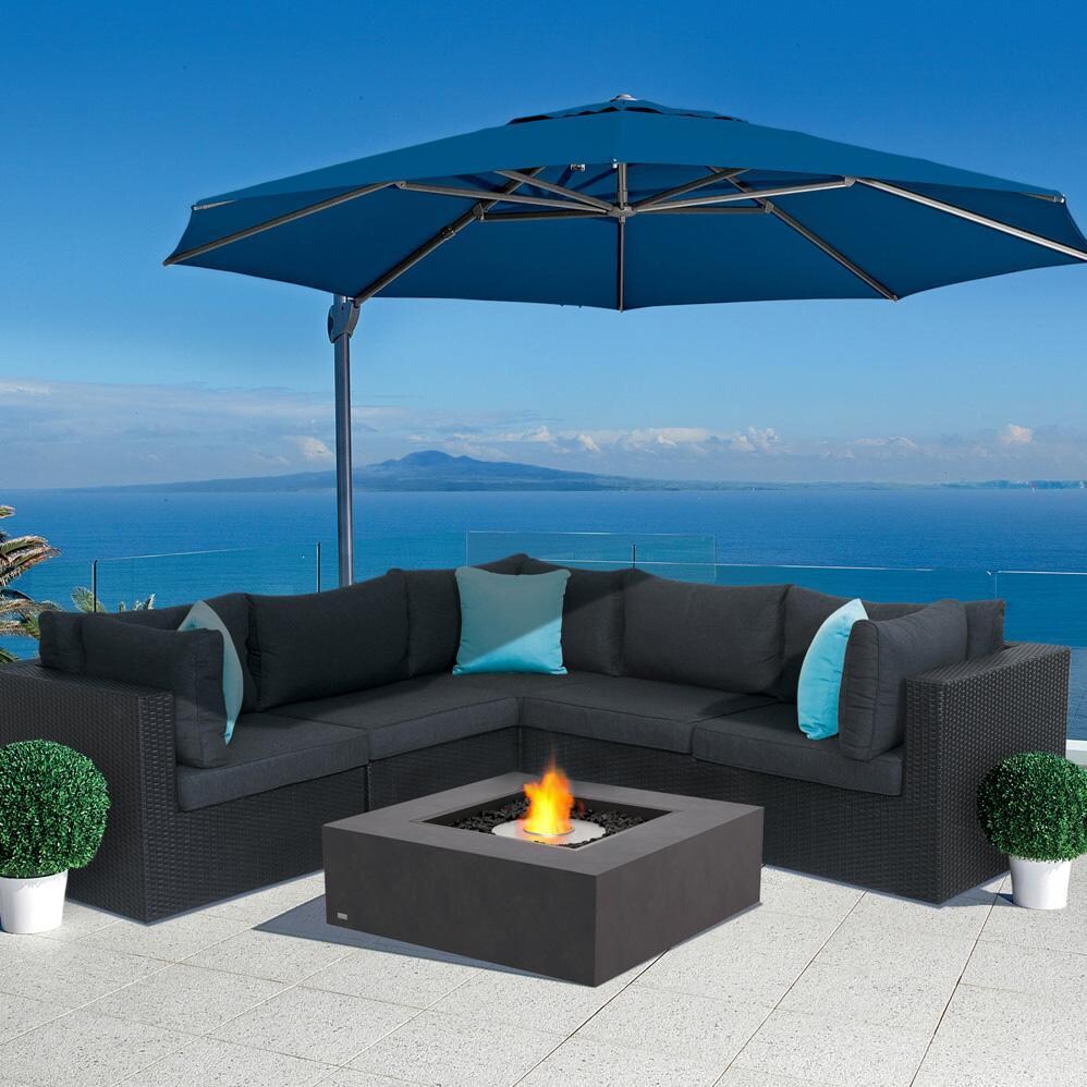 Base 39 Inch Square Concrete Ethanol Fire Pit in Black by EcoSmart Fire