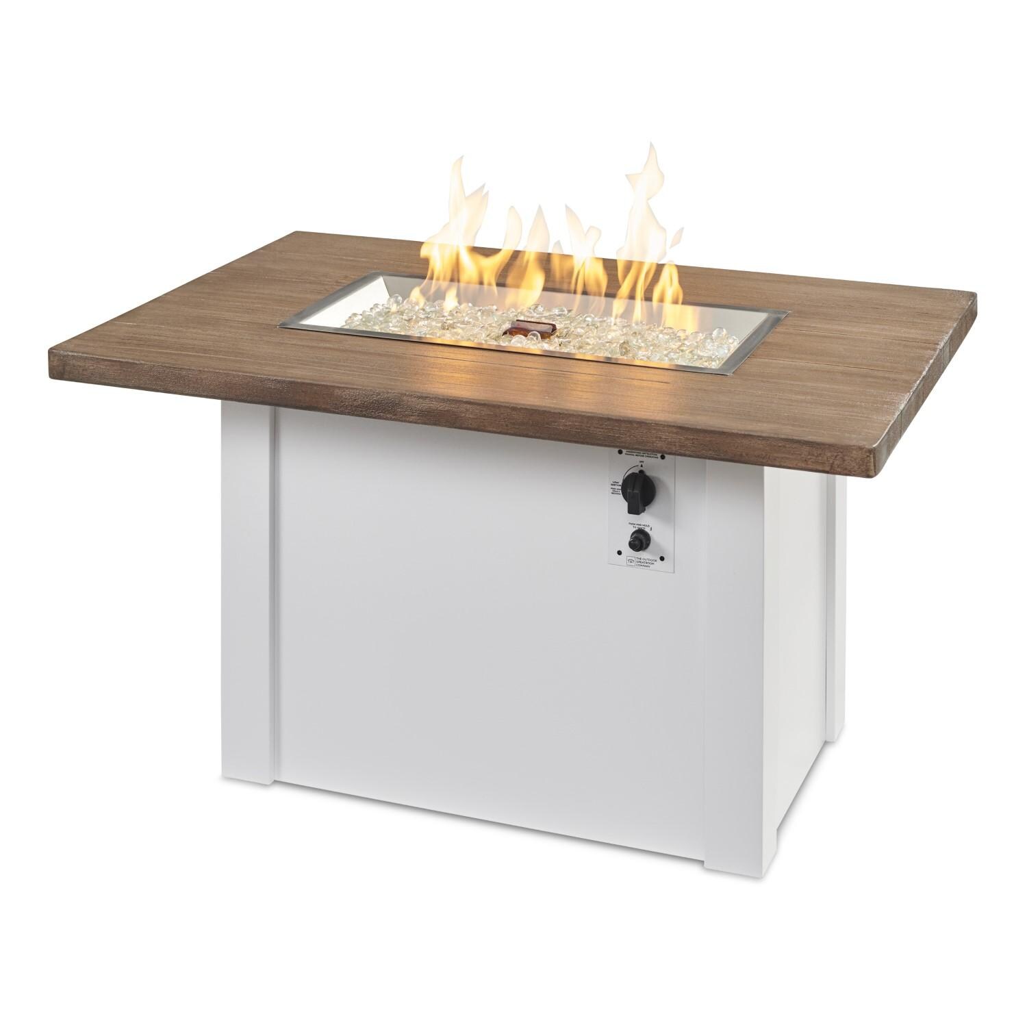 Havenwood 44 Inch Fire Pit Table W/ Driftwood Top & White Base - Flames - White Background thumbnail