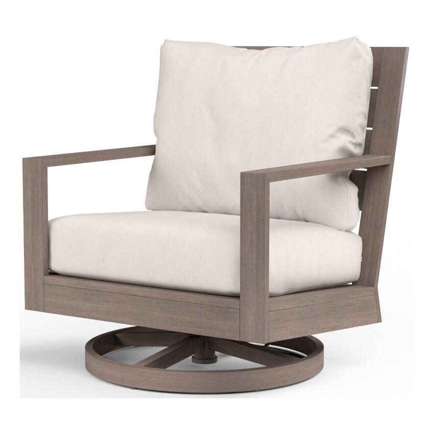 Laguna Aluminum Swivel Rocker Club Chair w/ No Welt in Driftwood/Canvas Natural by Sunset West - White Background thumbnail