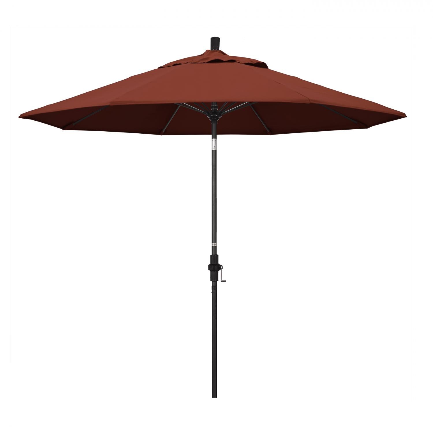 California Umbrella 9 Ft Octagonal Aluminum Collar Tilt Patio Umbrella W/ Crank Lift & Fiberglass Ribs - Matted Black Frame / Sunbrella Canvas Henna Canopy thumbnail