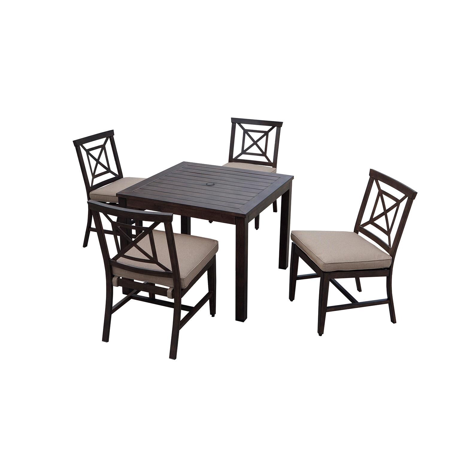Atlantis 5 Pc Aluminum Dining Set w/ Beige Cushions in Walnut By Darlee - White Background thumbnail