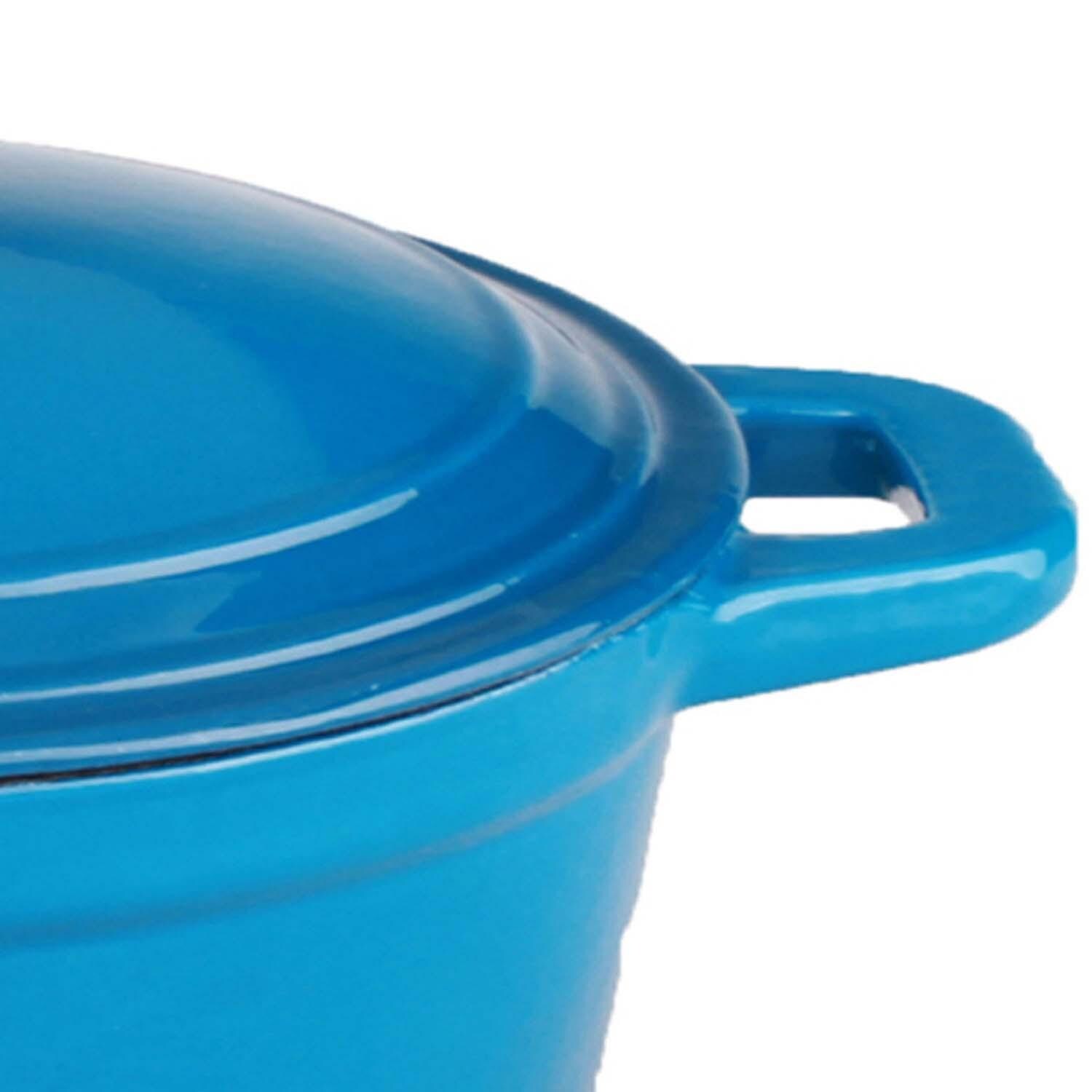 BergHOFF 8-in Neo Cast Iron 3 Qt. Round Dutch Oven w/ Lid - Blue - Handle - Detail thumbnail