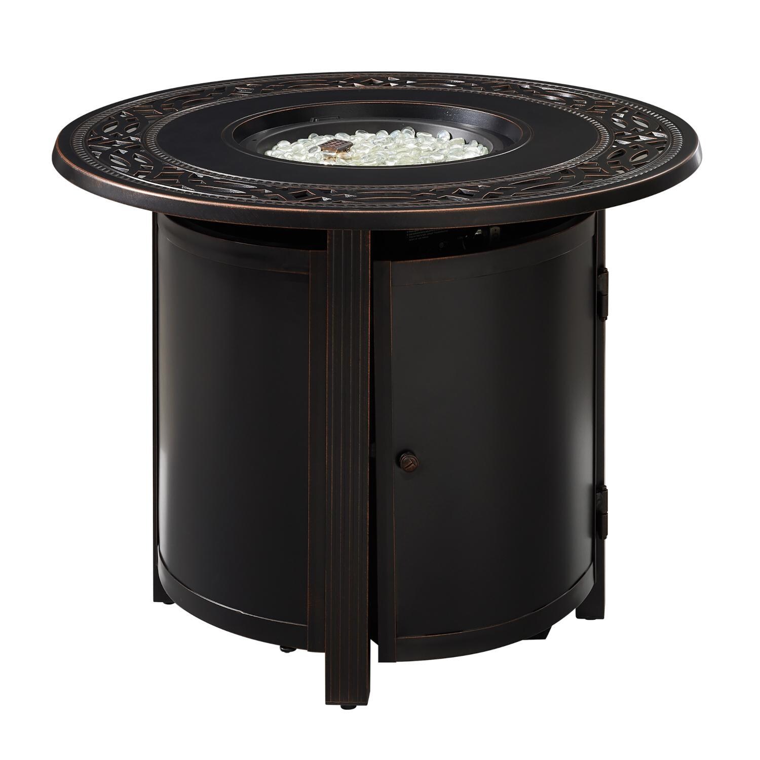 Ultimate Patio 63692 La flore 34-Inch Round Aluminum Propane Gas Fire Pit - Full View Open thumbnail