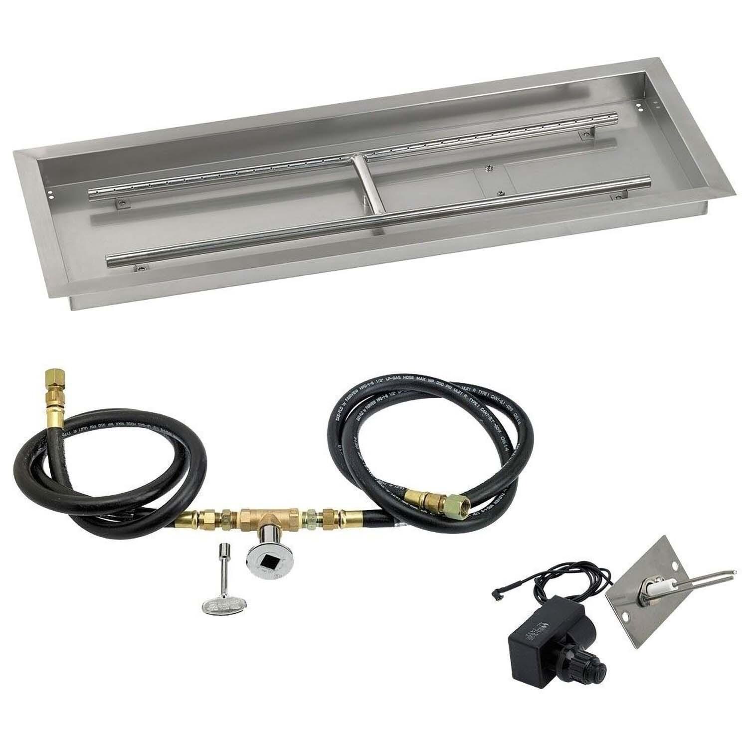BBQGuys Signature 48 X 14 Inch Stainless Steel Rectangular Drop-In Fire Pit Pan with Spark Ignition Kit - Natural Gas