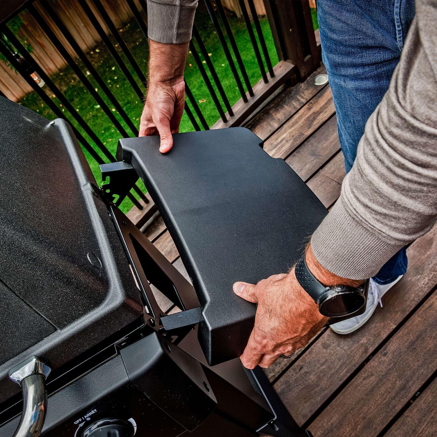 Broil King 814954 Gem 310 Shadow 3 Burner Propane Grill - Foldable Side Shelf - Lifestyle thumbnail