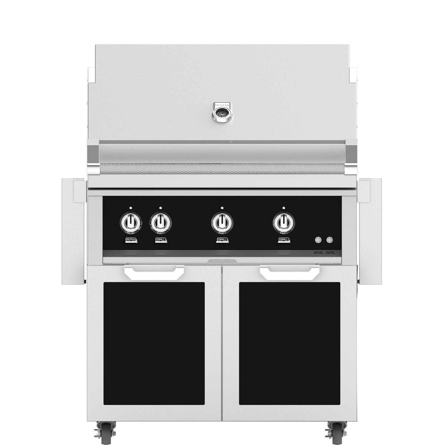 Hestan 36-Inch Propane Gas Grill W/ All Infrared Burners & Rotisserie On Double Door Tower Cart - Stealth - GSBR36-LP-BK
