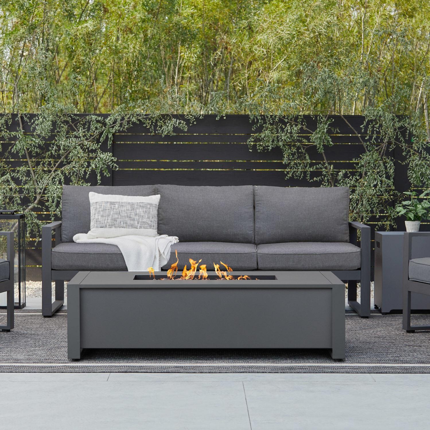 Lafitte 52 Inch Rectangular Cast Aluminum Propane Fire Pit in Gray by Lakeview Outdoor Designs