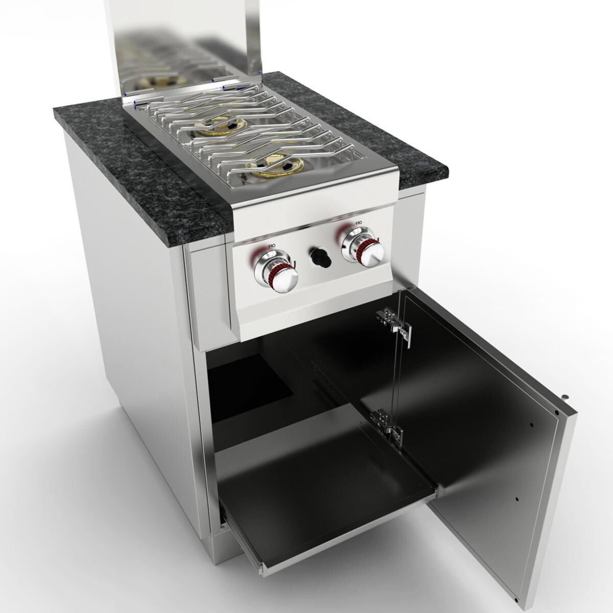 Sunstone SAC20CSDR 20-in Outdoor Kitchen Right Hinge Single Door Appliance Cabinet - Shown With Side Burner Installed (Side Burner Not Included) - White Background thumbnail