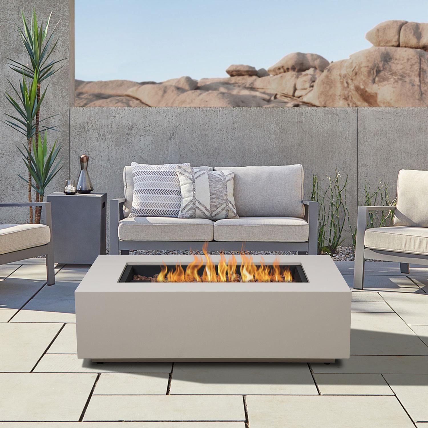 Elysian 50-in Rectangular Steel Propane Fire Pit Table in Light Sand by Lakeview Outdoor Designs - Lifestyle thumbnail
