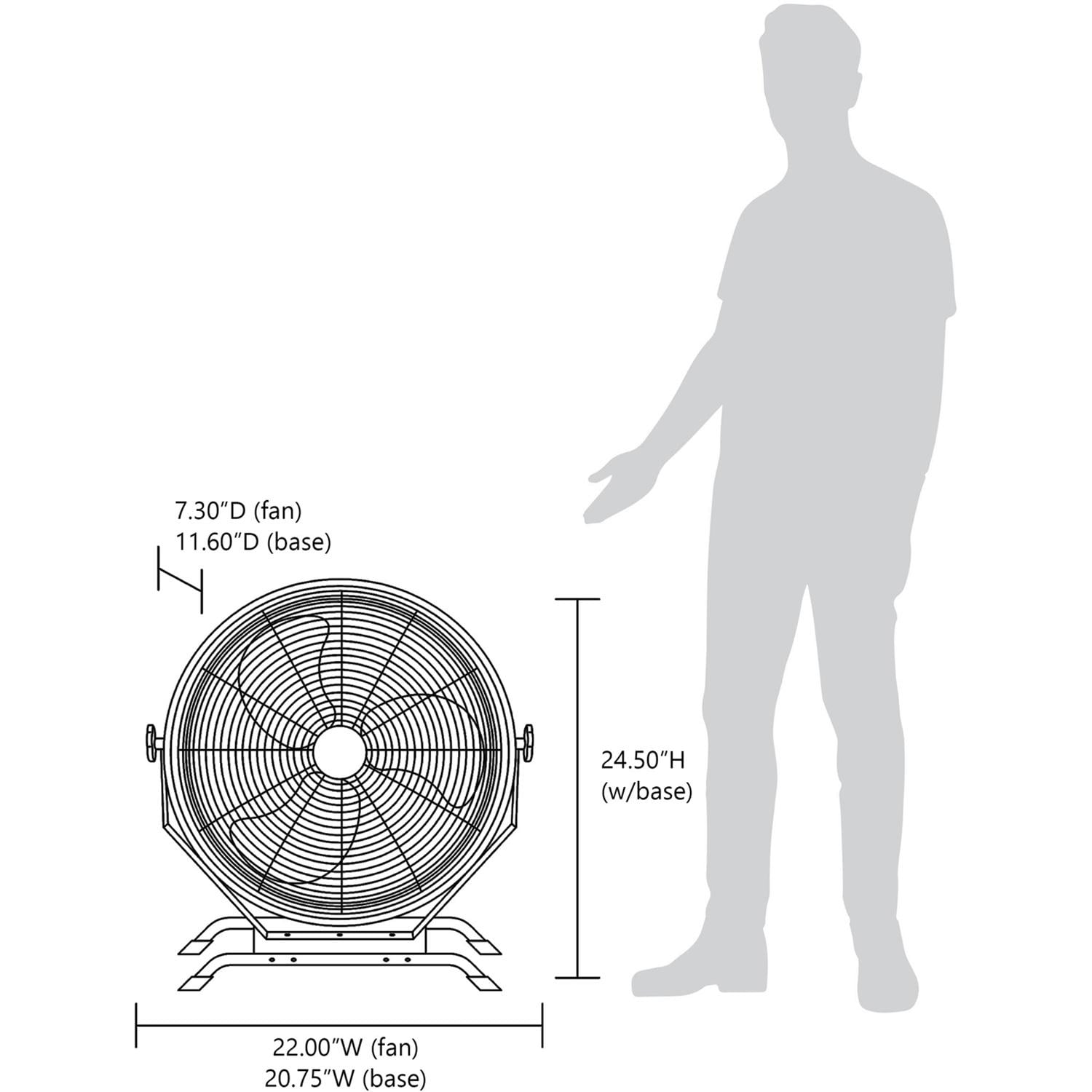 NewAir NIF18CBK00 18-in 2-in-1 High Velocity Wall/ Floor Mount Fan w/ 3 Fan Speeds & Adjustable Tilt Head - Dimensions - Dimensional thumbnail