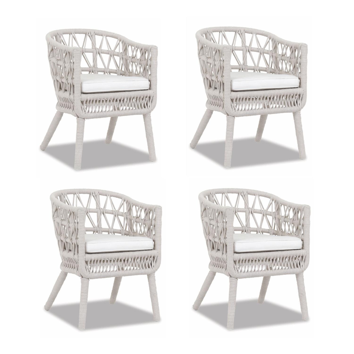 Dana 4 Piece Olefin Rope Patio Dining Chair Set W/ Sunbrella Linen Canvas Cushions By Sunset West