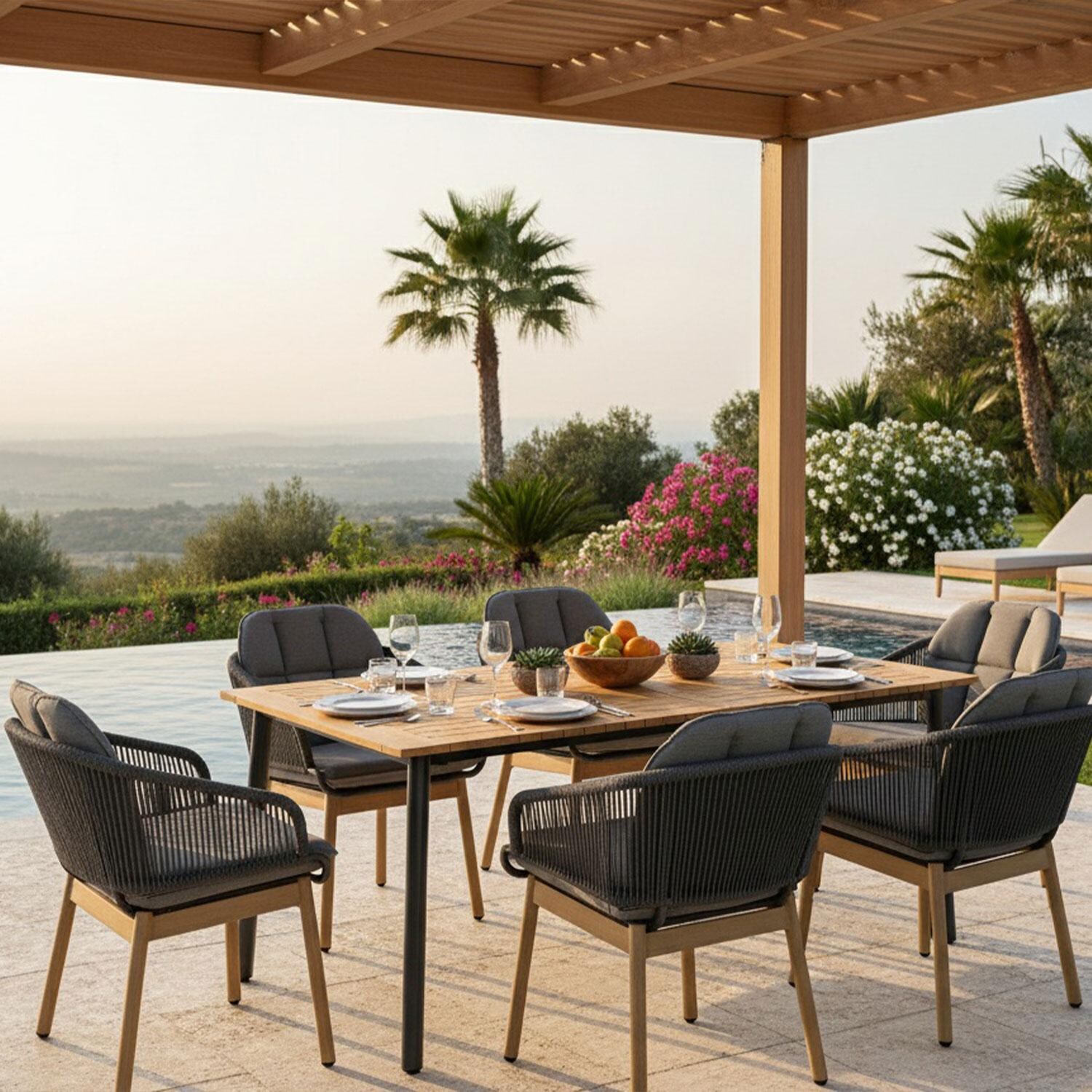 Lakeview Outdoor Designs LV-348-7 Lake Charles 7 Pc Aluminum Dining Set in Gray - On The Patio - Lifestyle thumbnail