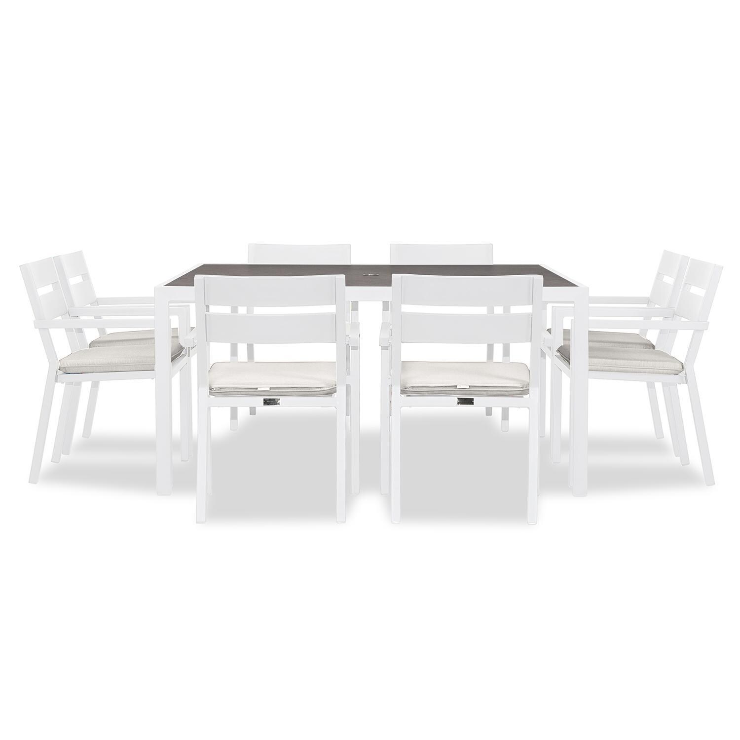 Calm Bay 9 Pc Square Dining Set in White/Canvas Natural by Lakeview - White Background 3 thumbnail