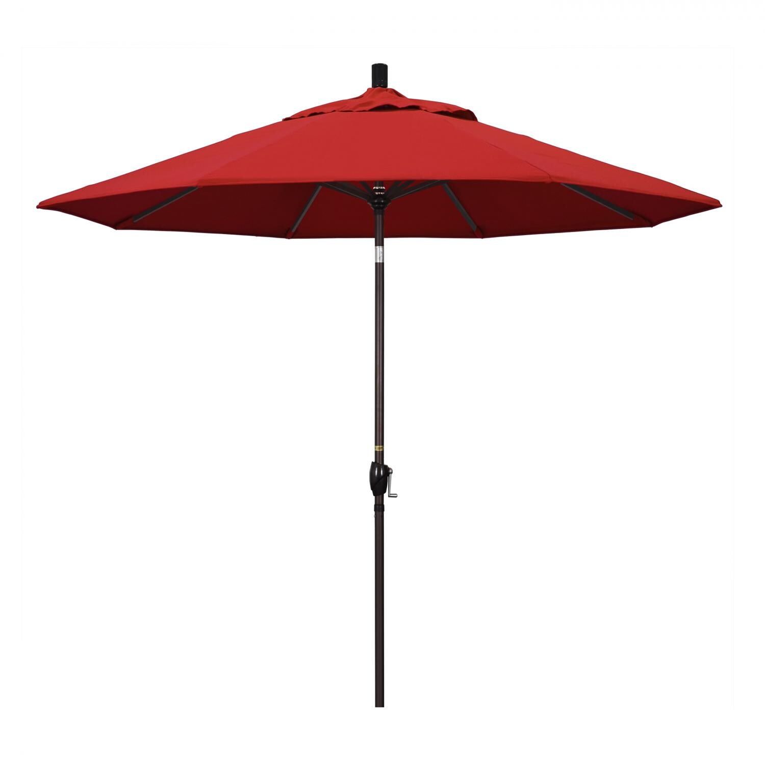 California Umbrella 9 Ft. Octagonal Aluminum Push Button Tilt Patio Umbrella W/ Crank Lift & Aluminum Ribs - Bronze Frame / Sunbrella Canvas Jockey Red Canopy