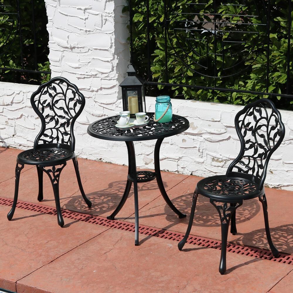 Ultimate Patio 3 Piece Outdoor Cast Aluminum Patio Bistro Set - Black ...