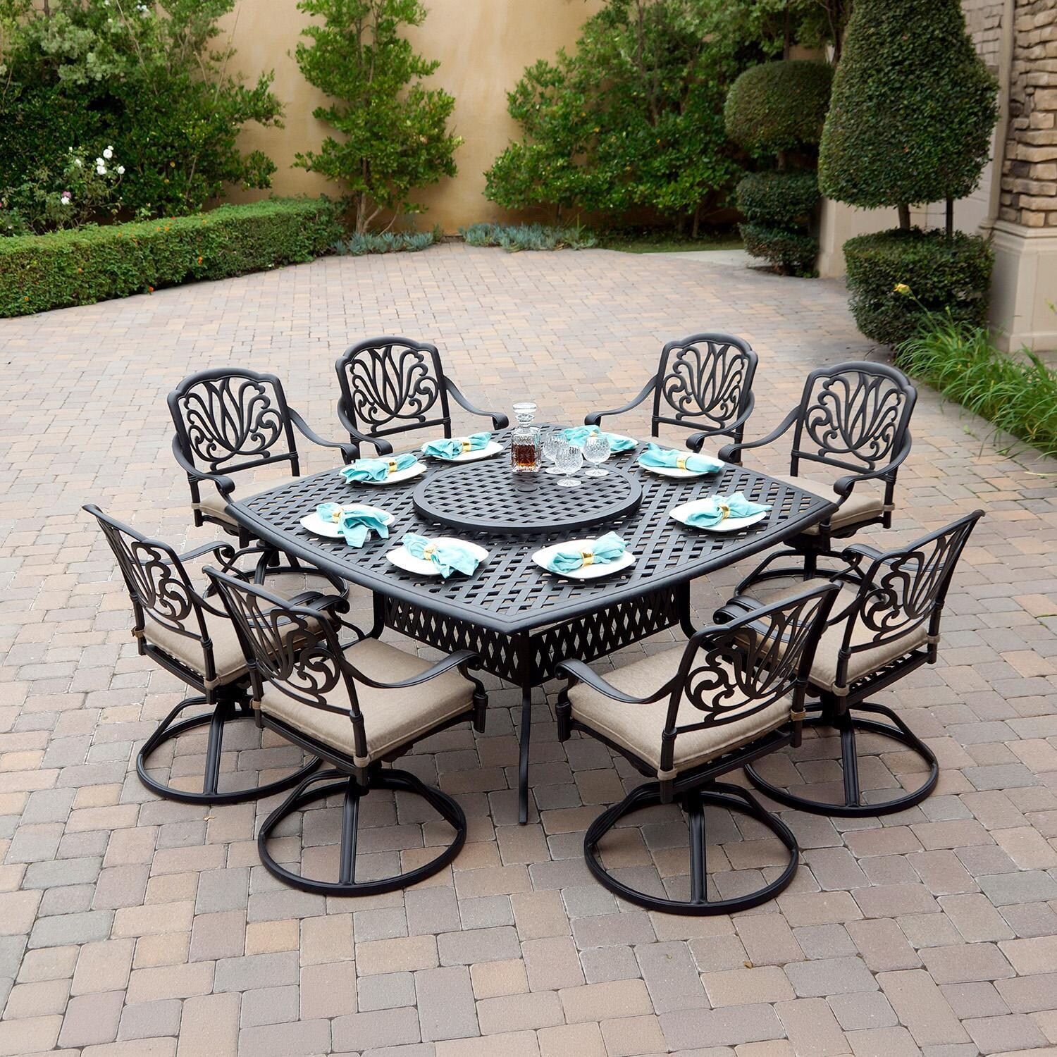 Darlee Elisabeth 10-Pc Dining Set w/ 64-Inch Series 30 Table & Swivel Rockers in Antique Bronze/Beige - Full Set - Lifestyle thumbnail