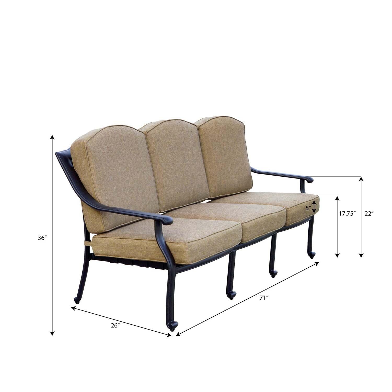 Ten Star 4 Pc Cast Aluminum Seating Set in Antique Bronze/Sesame by Darlee - Sofa - Dimensional thumbnail