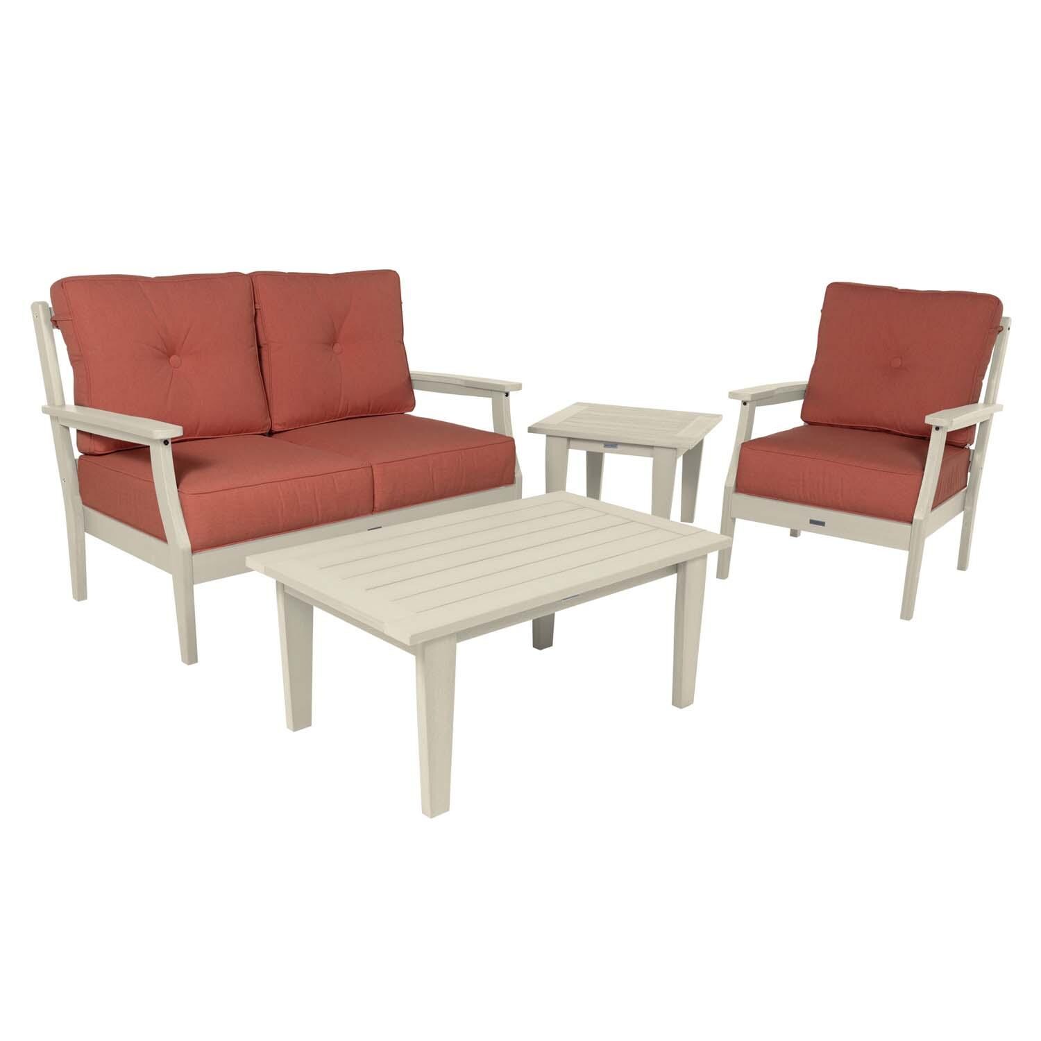 Blushing Bay 4 Pc Recycled Plastic Seating Set in Canvas Persimmon/Whitewash by Lakeview Outdoor Designs - White Background thumbnail