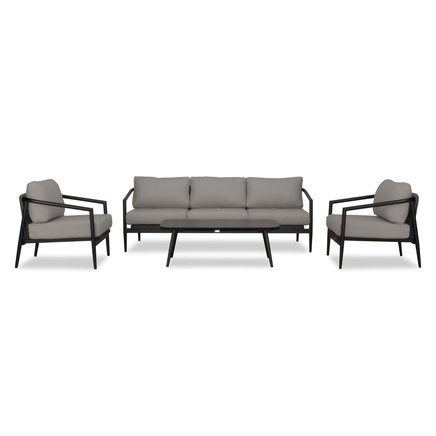 Lakeview Midnight Cove 4 Pc Aluminum Sofa Seating Set in Black/Carbon/Canvas Charcoal - Front - White Background thumbnail