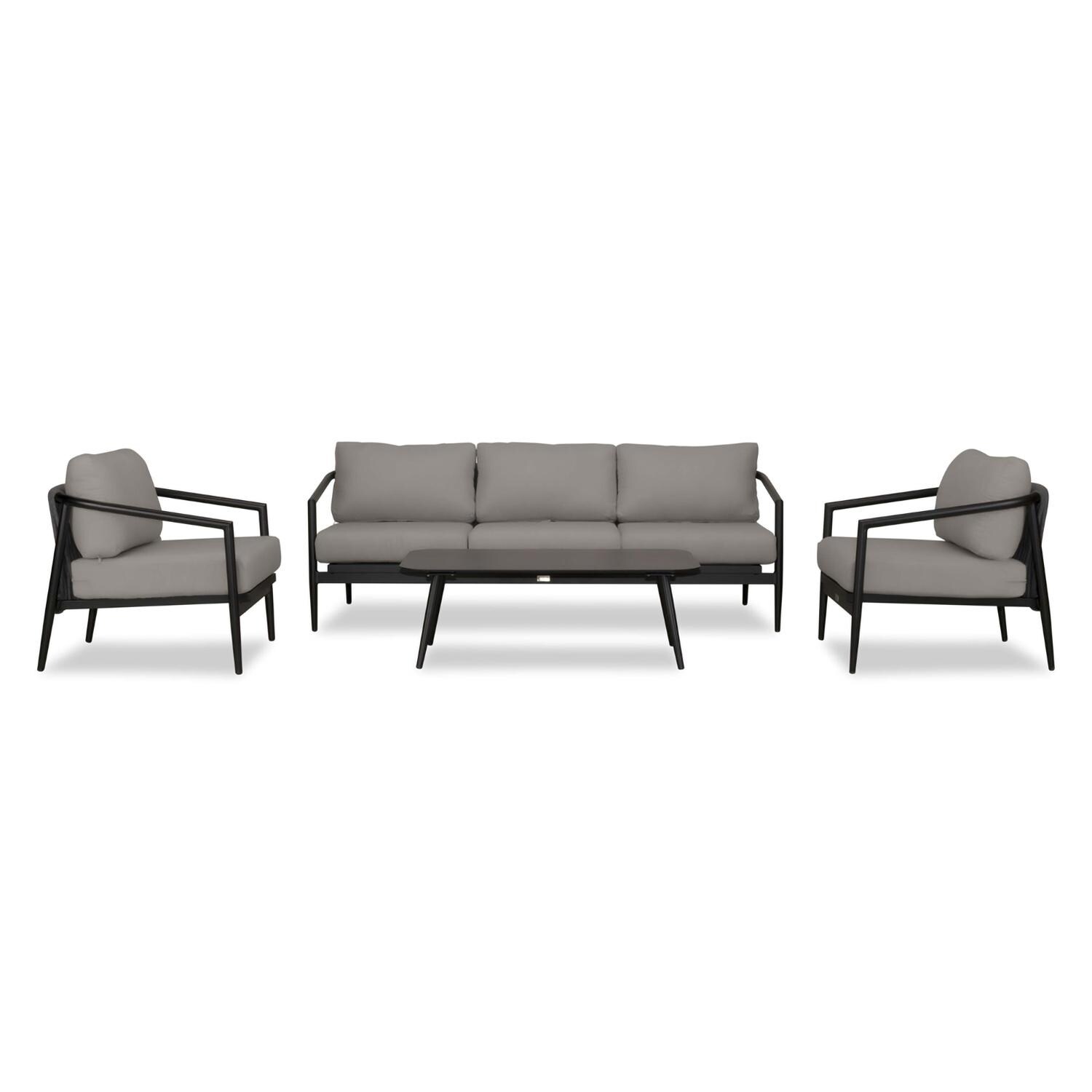 Lakeview Midnight Cove 4 Pc Aluminum Sofa Seating Set in Black/Carbon/Canvas Charcoal - Front - White Background thumbnail