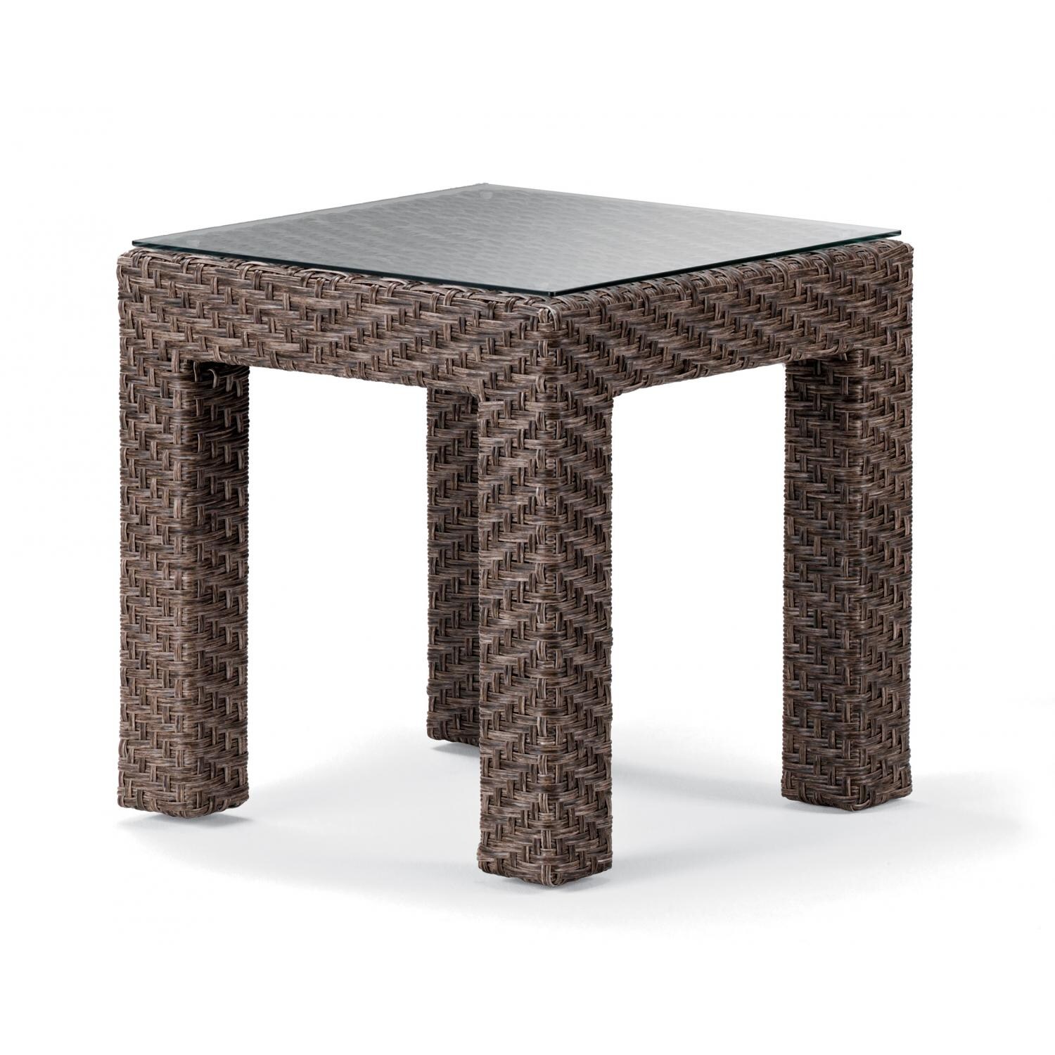 Lake Shore Wicker 20 Inch Square Patio End Table With Tempered Glass Top By Telescope Casual - Driftwood