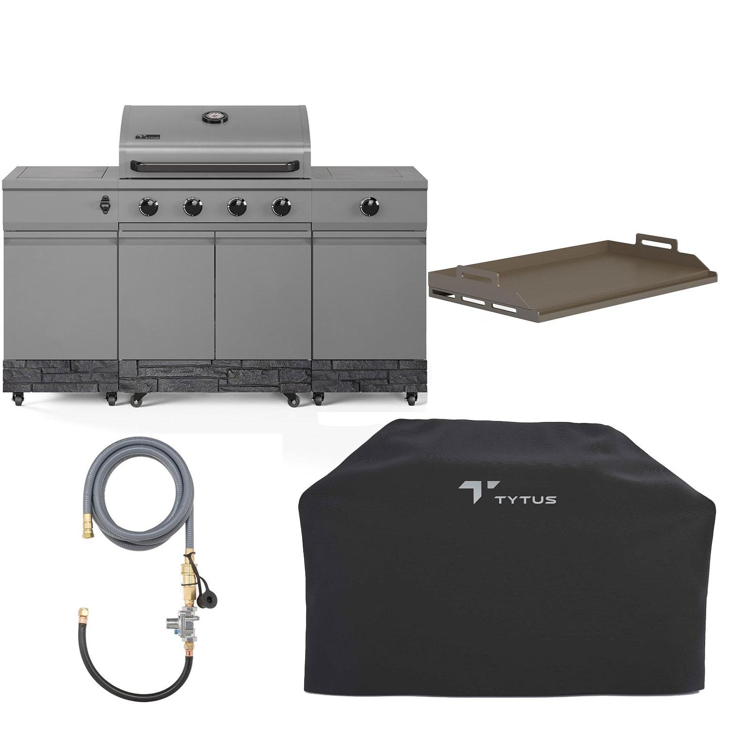 TYTUS Fresno Series 5-Burner Natural Gas Island Grill in Gunmetal + Graphite Stone w/ Cover & Griddle (Ships Propane w/ Conversion Kit) - All Included - White Background thumbnail