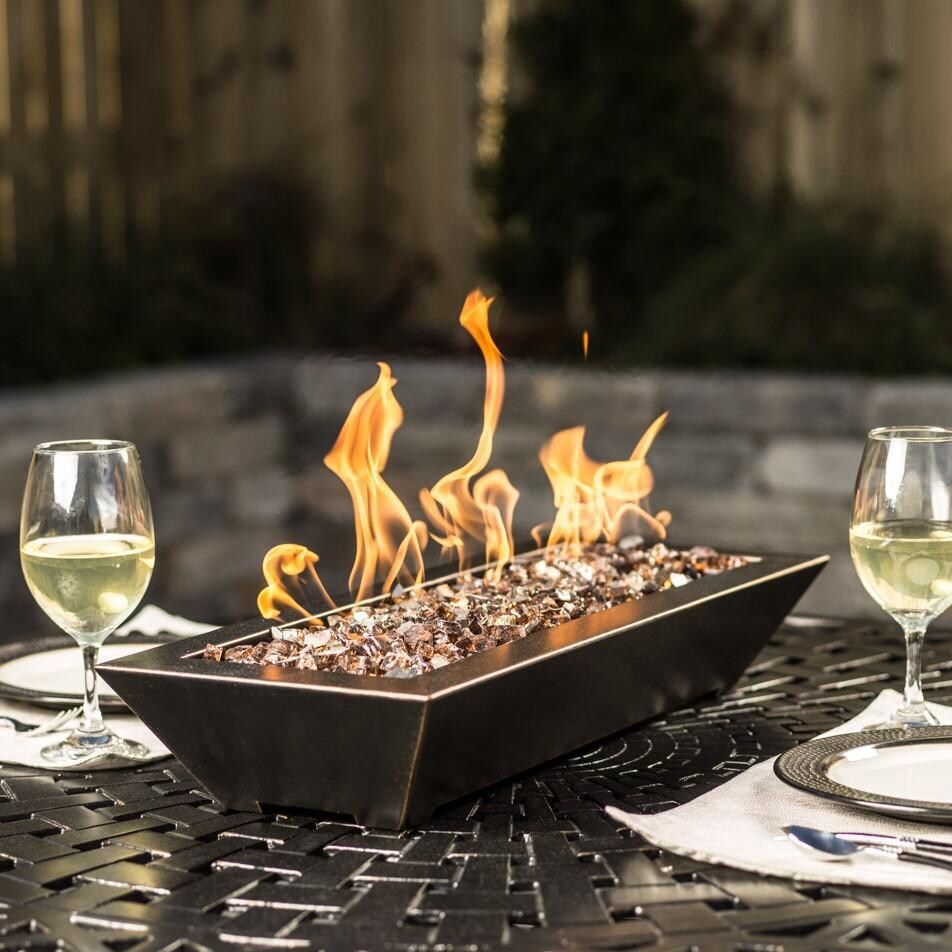 BBQGuys Signature Series Westfalen 18-Inch Table-Top Propane Fire Pit - Oil Rubbed Bronze - Lifestyle - Shown with 1/2 inch Roman Bronze Reflective Fire Glass (Sold Separately) thumbnail