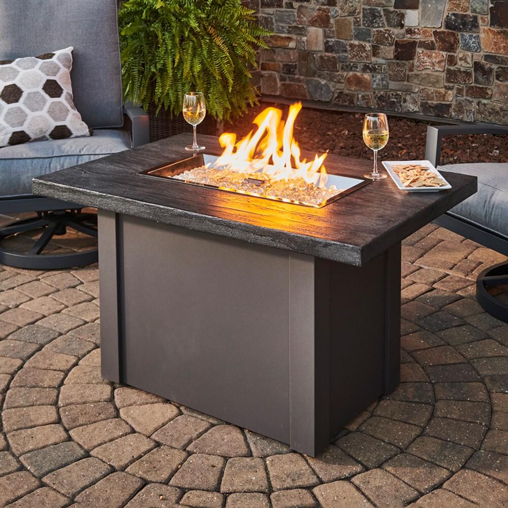 The Outdoor GreatRoom Company Havenwood HVGG-1224-K-NG 44-Inch Rectangular Natural Gas Fire Pit Table with Stone Grey Everblend Top and 24-Inch Crystal Fire Burner - Ships As Propane With Conversion Fittings - Grey thumbnail