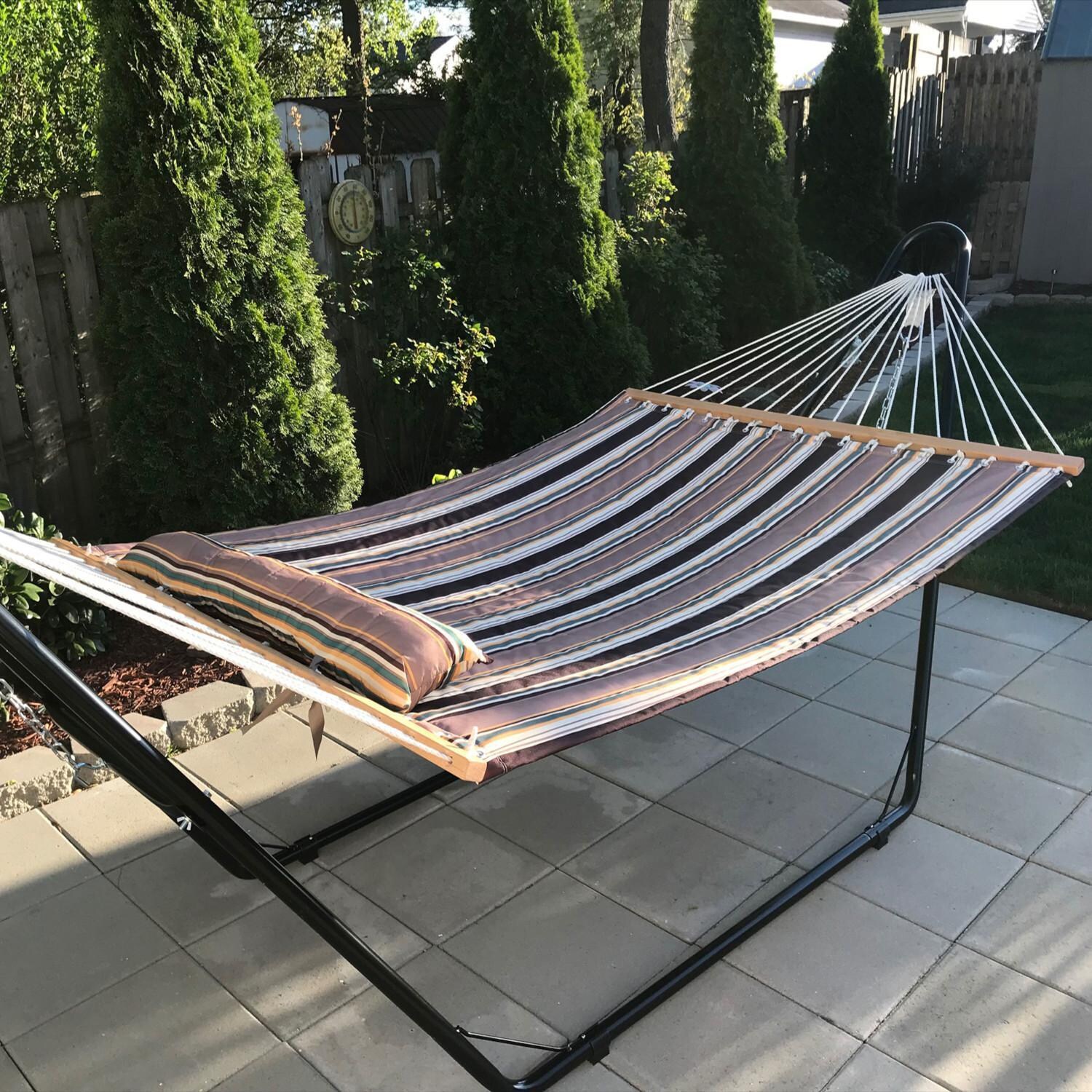 Ultimate Patio Quilted Double Hammock with Stand and Pillow - Sandy Beach - Patio thumbnail