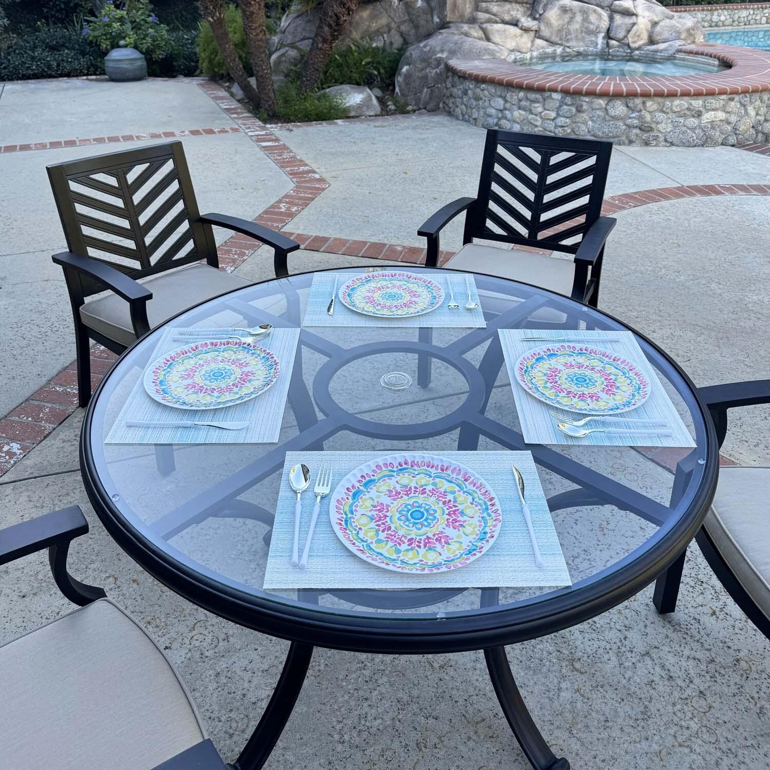 Palm Springs 5 Pc Aluminum Dining Set in Antique Bronze/Beige by Darlee - Close Up - Lifestyle thumbnail