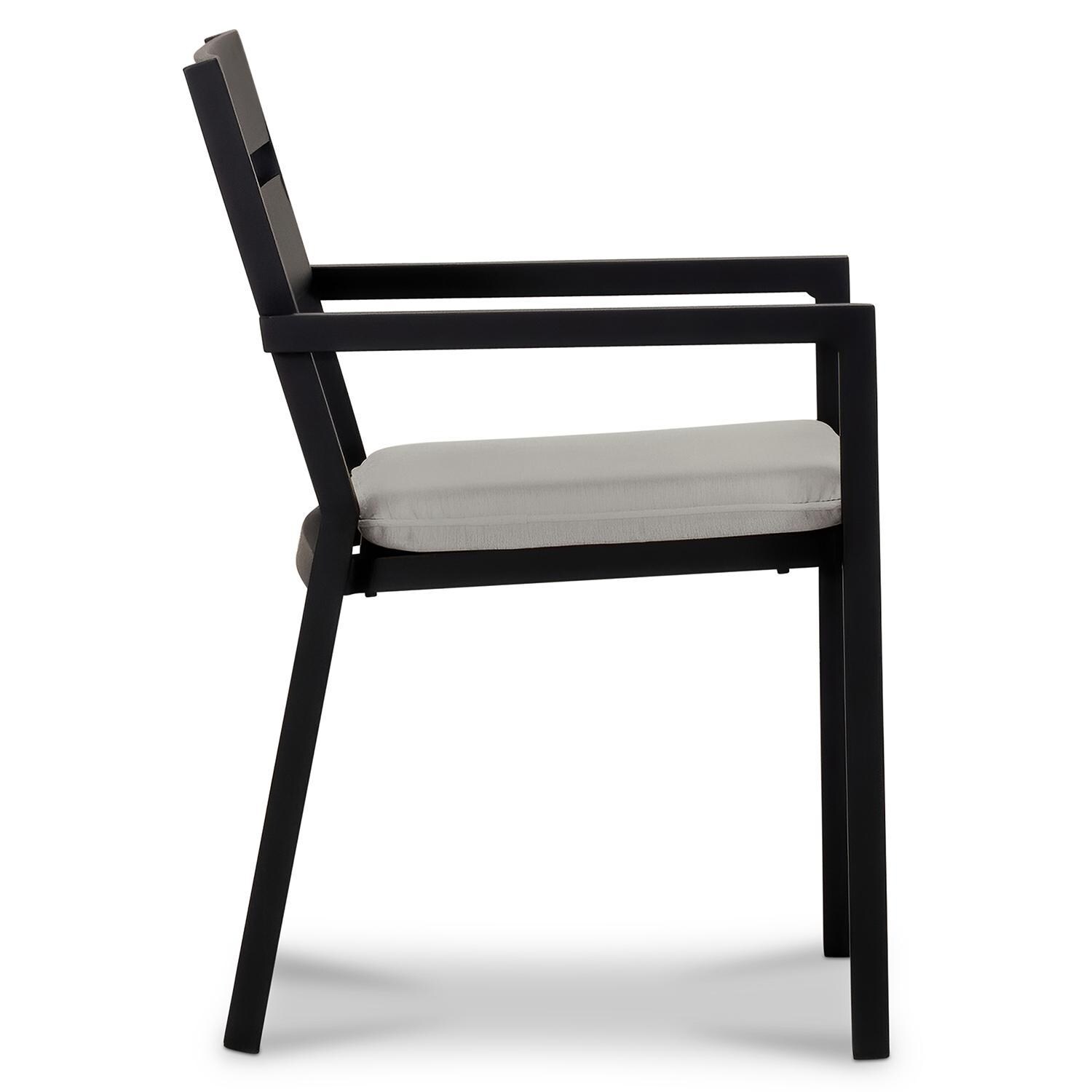Calm Bay Aluminum Dining Arm Chair in Black/Cast Silver by Lakeview Outdoor Designs - Side - White Background thumbnail
