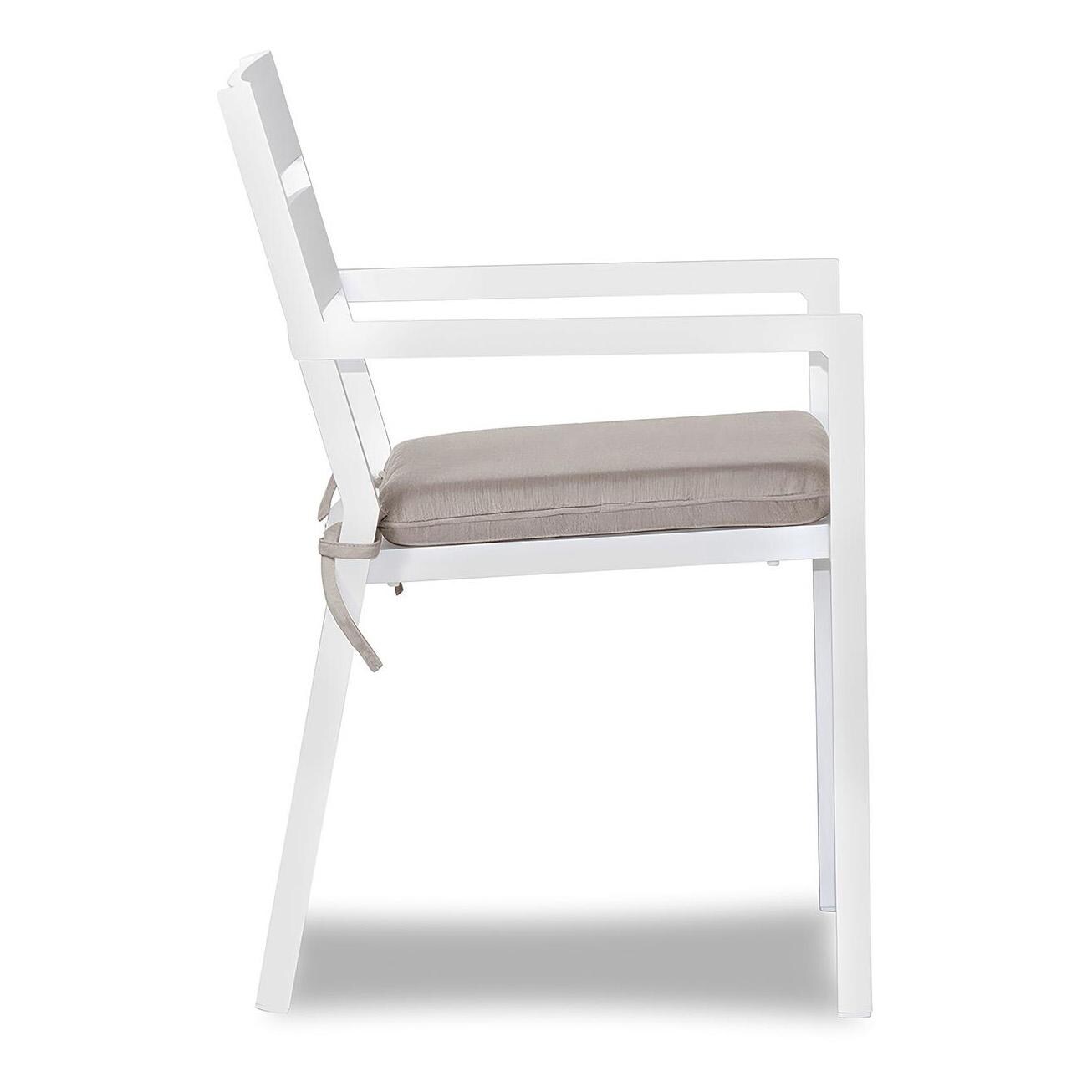 Calm Bay Aluminum Dining Arm Chair in White/Cast Silver by Lakeview Outdoor Designs - Side - White Background thumbnail