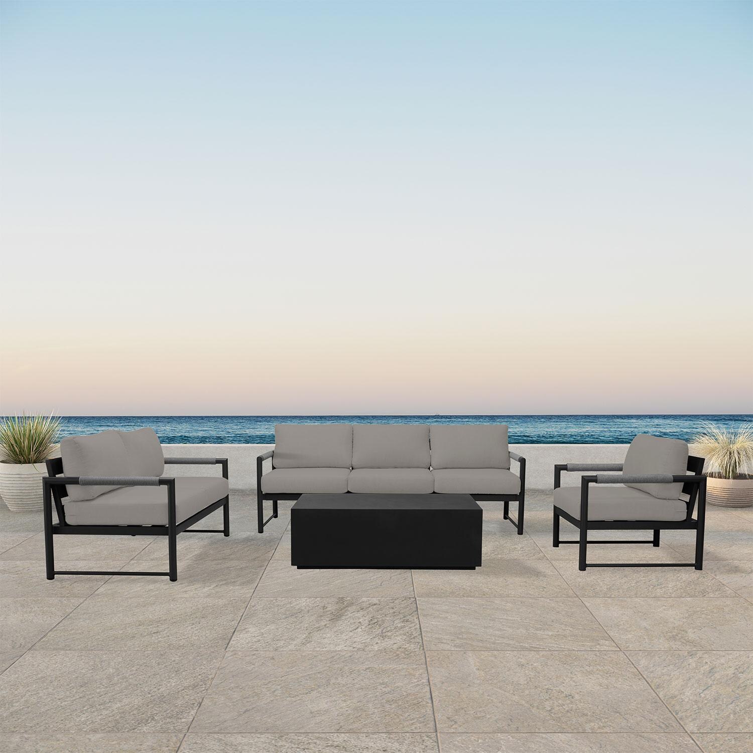 Avenue Bay 4 Pc Aluminum Sofa Seating Set in Black/Canvas Charcoal by Lakeview Outdoor Designs