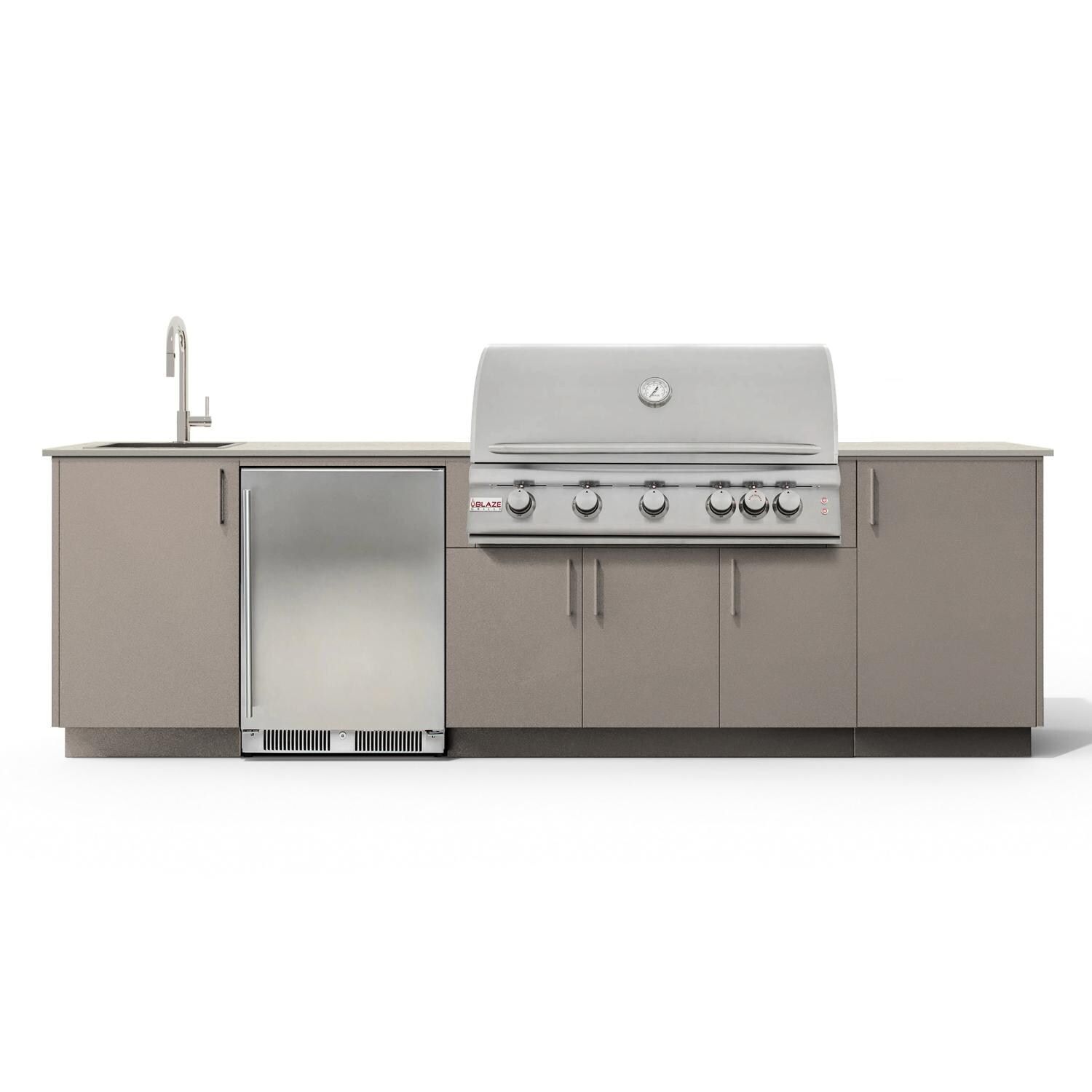 Urban Bonfire Dew 40 Outdoor Kitchen w/ Blaze LTE Natural Gas Grill, Sink, Refrigerator, Danae Dekton Countertop & Clay Finish - B-Dew-40-Blaze-Danae-Clay