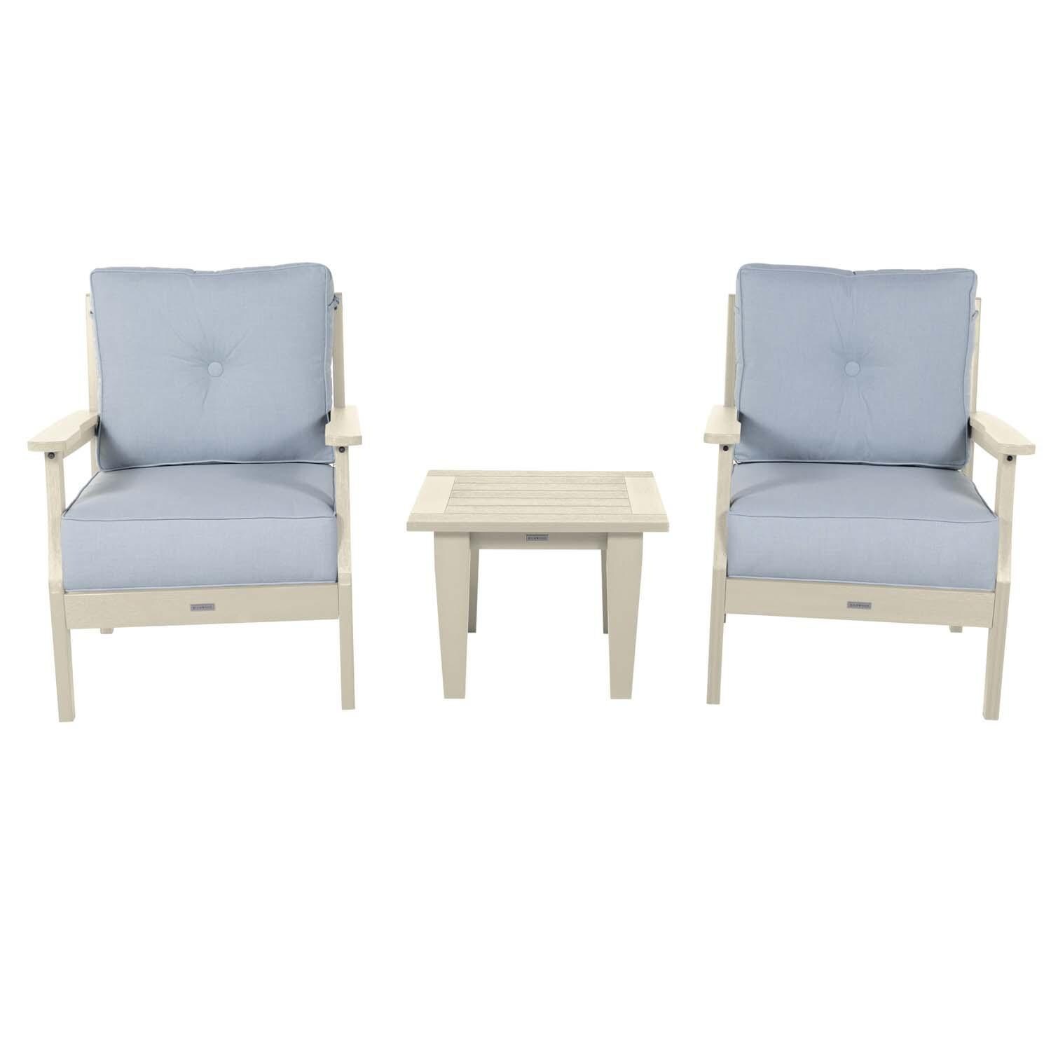 Blushing Bay 3 Pc Recycled Plastic Seating Set in Bliss Dew/Whitewash by Lakeview Outdoor Designs - Front View - White Background thumbnail