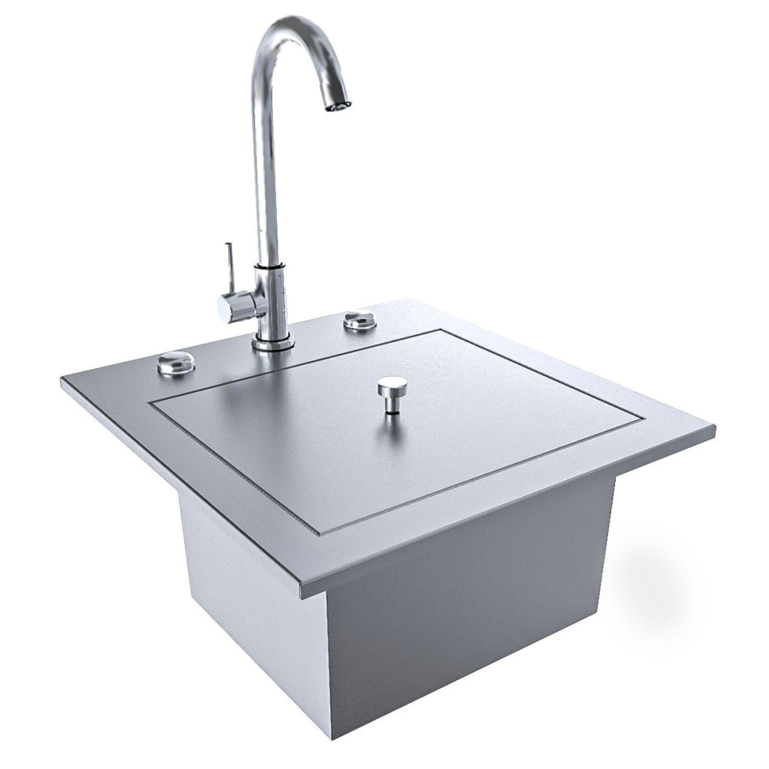 Sunstone TEX-15SK 15-in Texan Series Drop-In Bar Sink w/ Faucet & Basin Cover - Display - White Background thumbnail